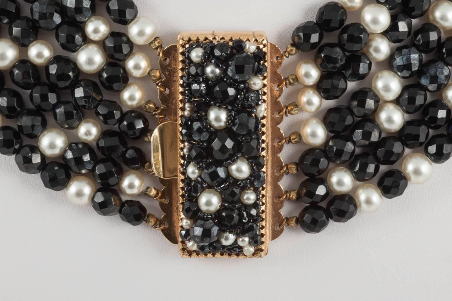 Women's  A large black bead and pearl multi row necklace, Coppola e Toppo, Italy, 1960s