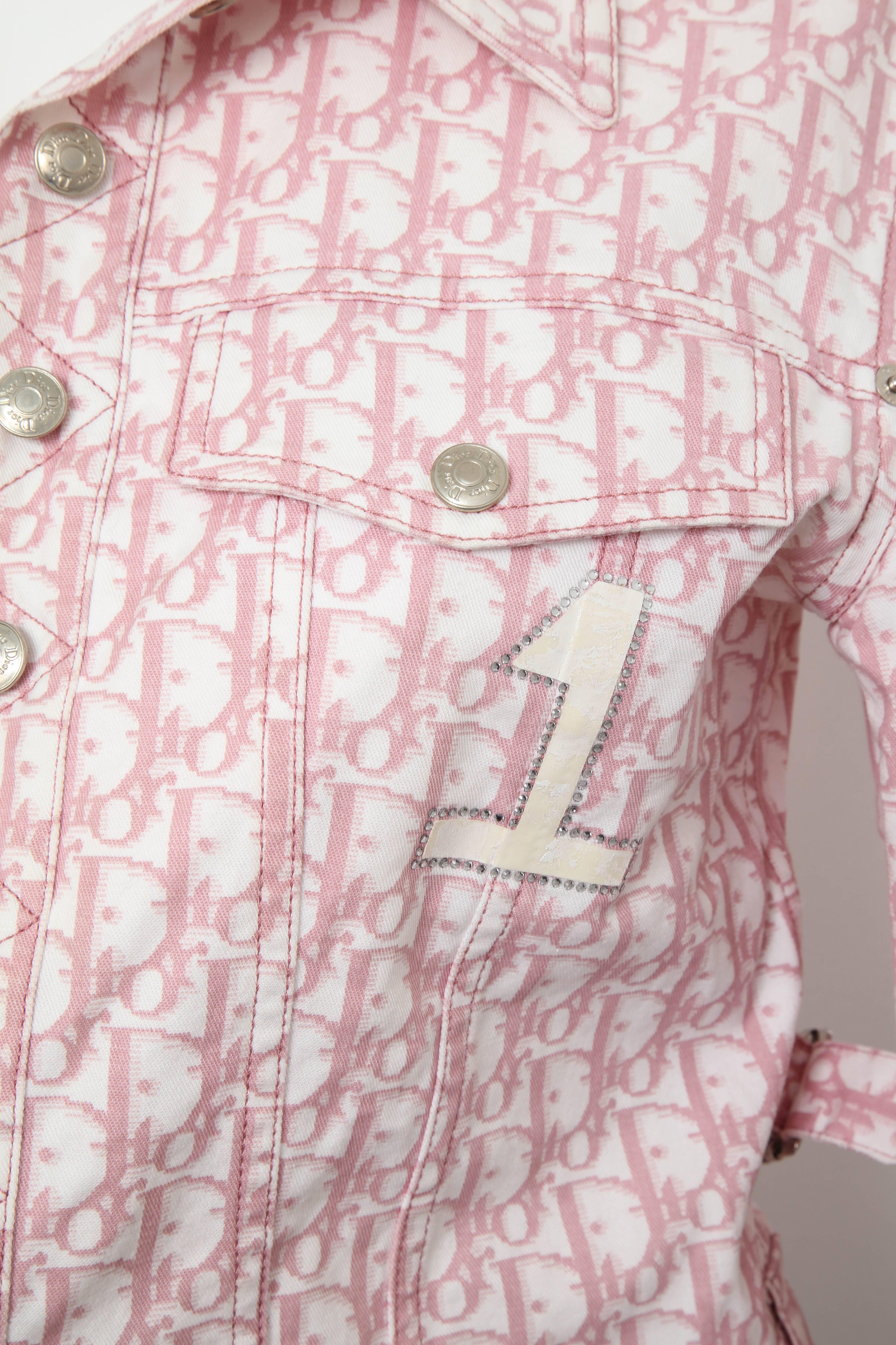Very rare John Galliano for Christian Dior pink trotter logo denim jacket.
French size 38