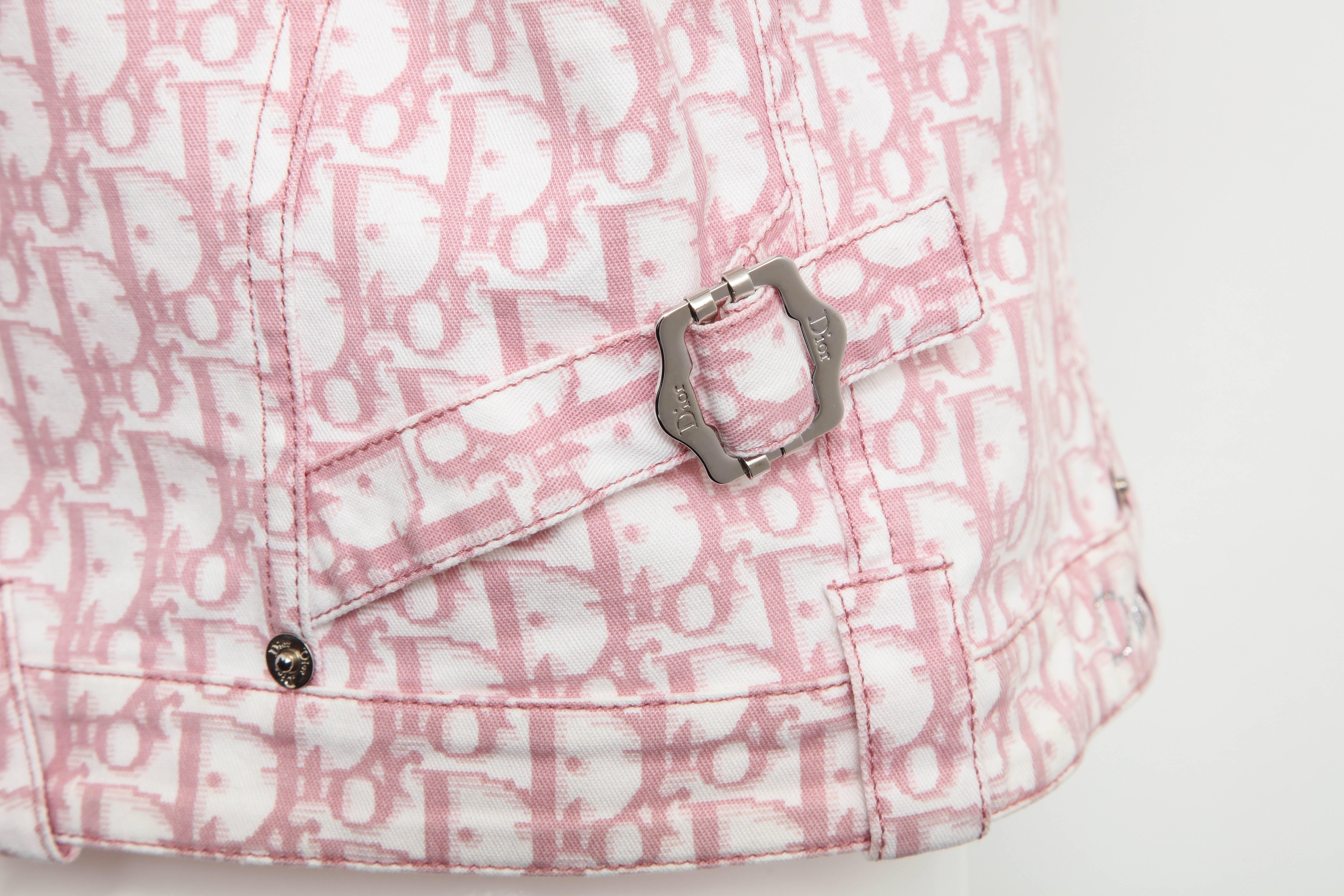 Beige John Galliano for Christian Dior Pink Trotter Logo Denim Jacket