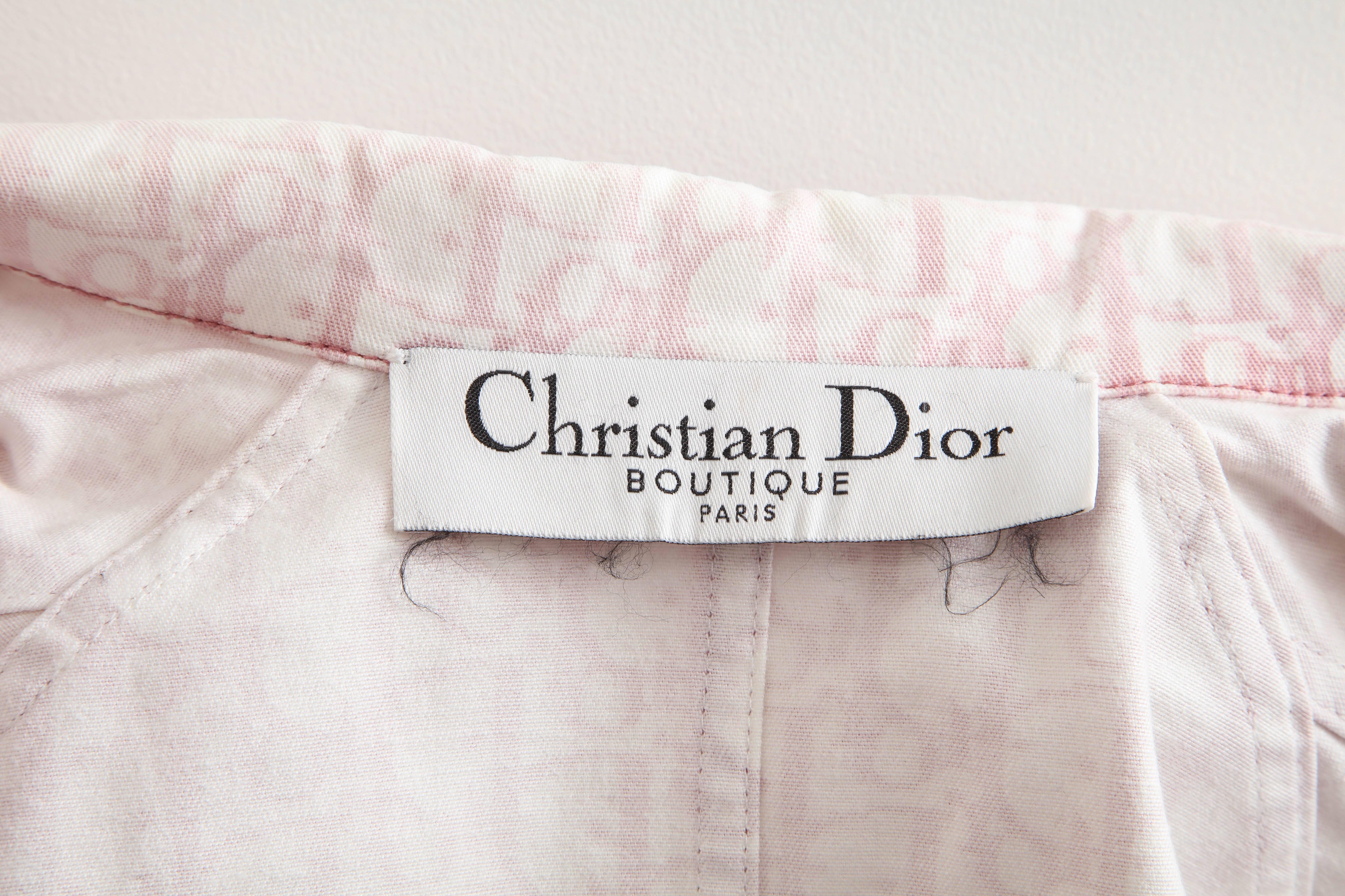 John Galliano for Christian Dior Pink Trotter Logo Denim Jacket In Excellent Condition In Chicago, IL