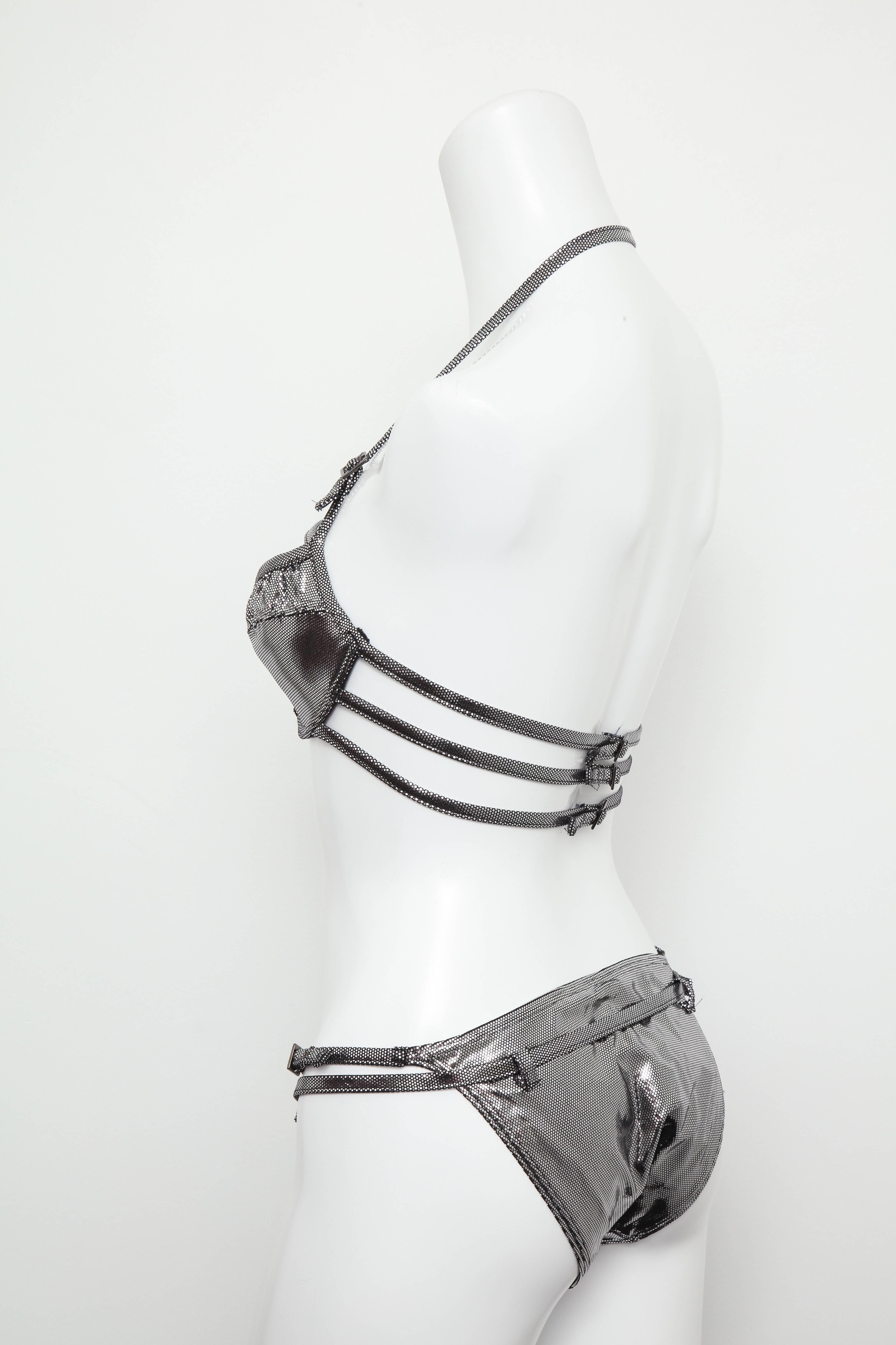 John Galliano for Christian Dior Silver Swimsuit Bikini  In Excellent Condition For Sale In Chicago, IL