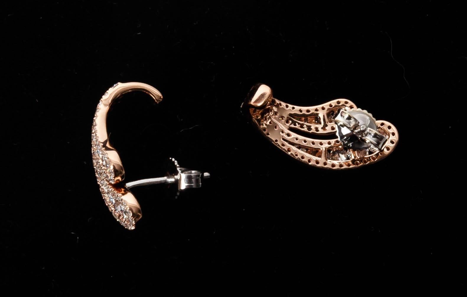 14 kt rose gold pave diamond earrings For Sale 1