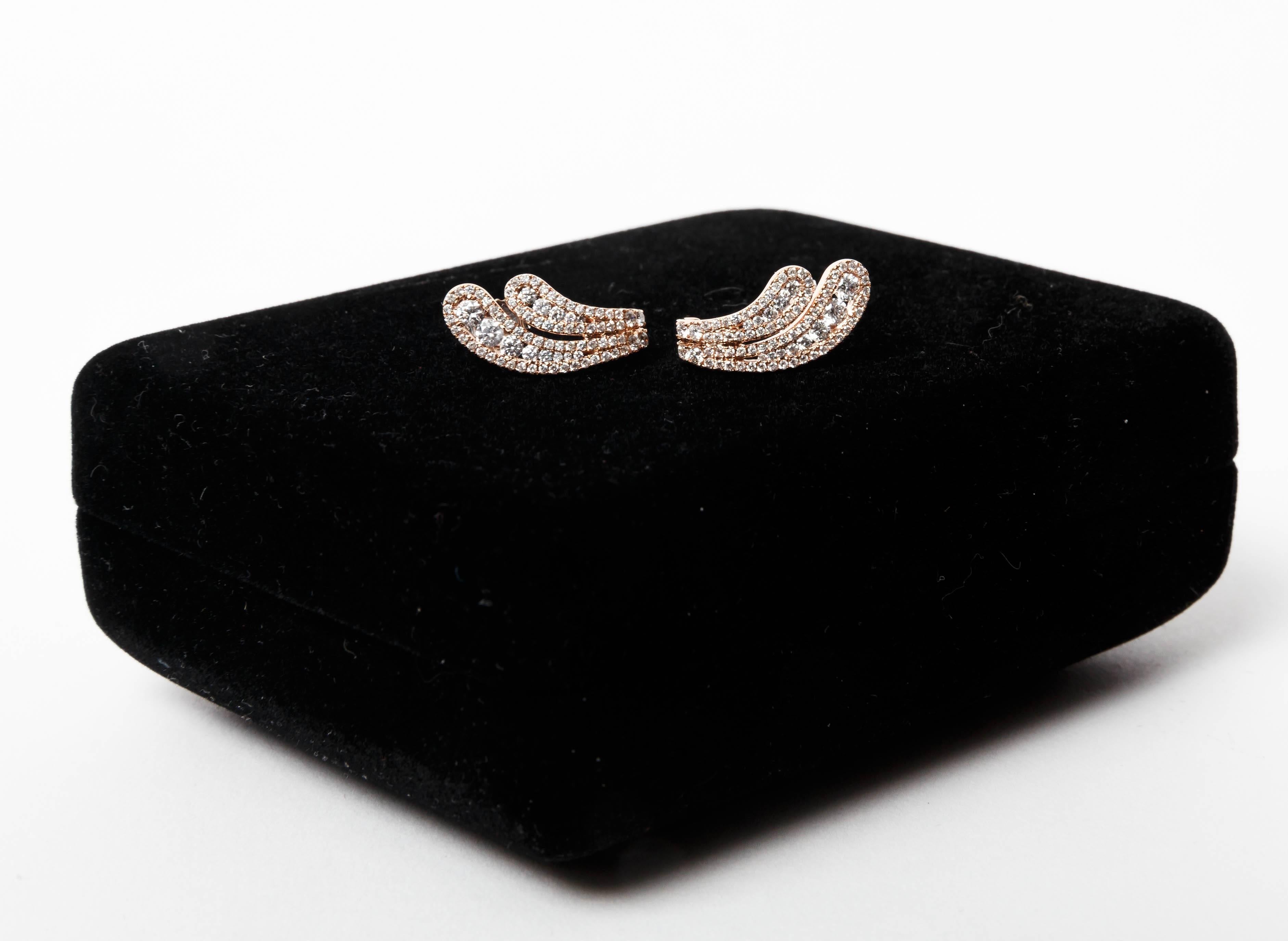 14 kt rose gold pave diamond earrings For Sale 3