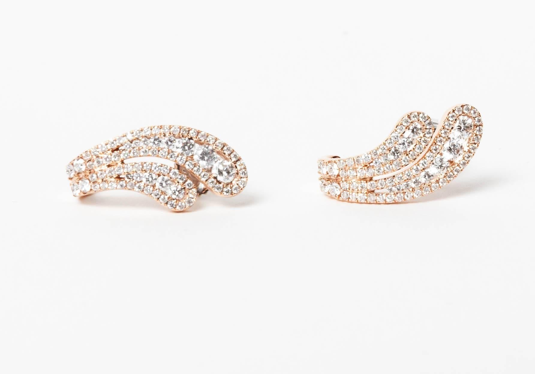 14 kt rose gold pave diamond earrings For Sale 4