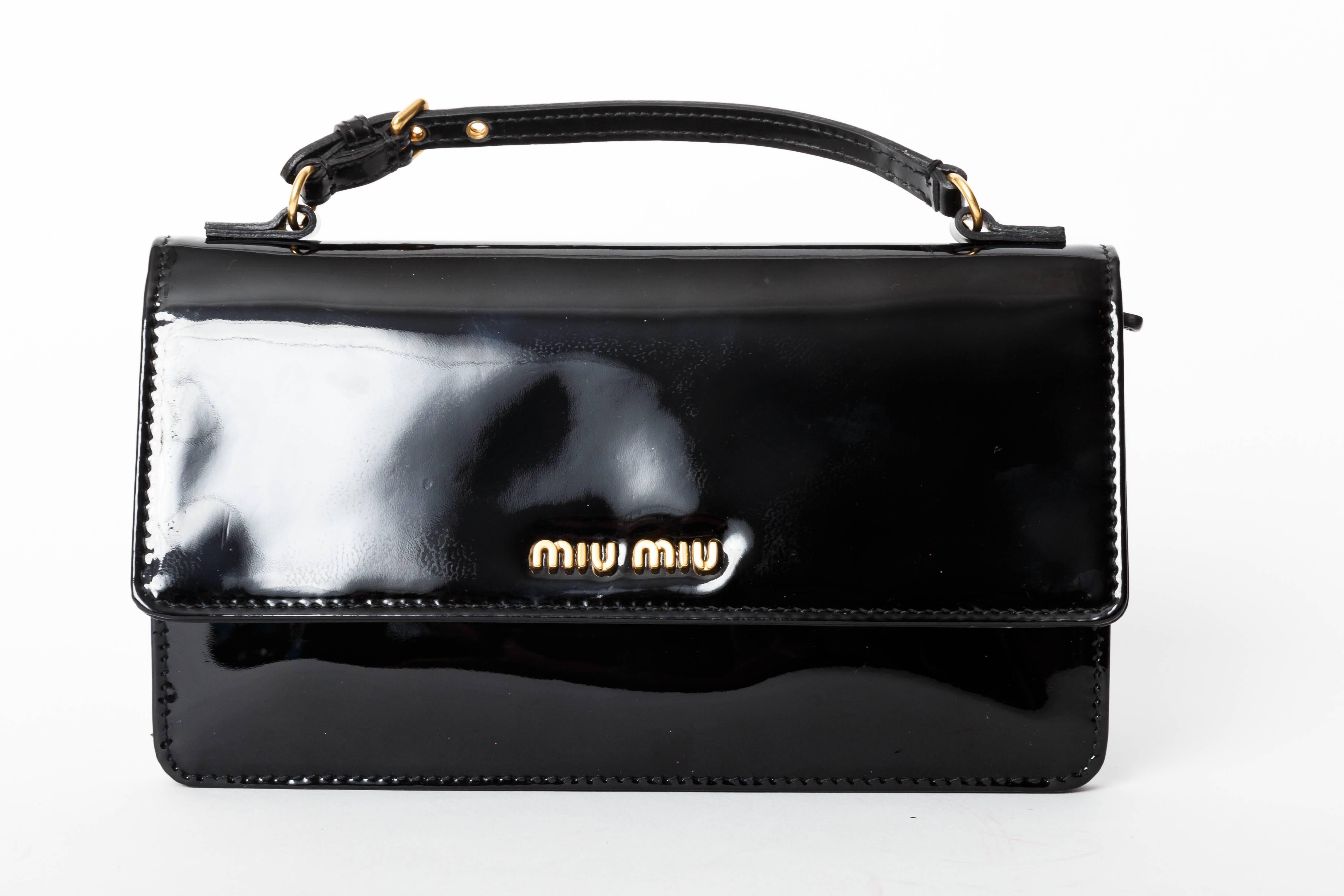 Miu Miu Black Patent Top Handle Clutch In Excellent Condition In Westhampton Beach, NY