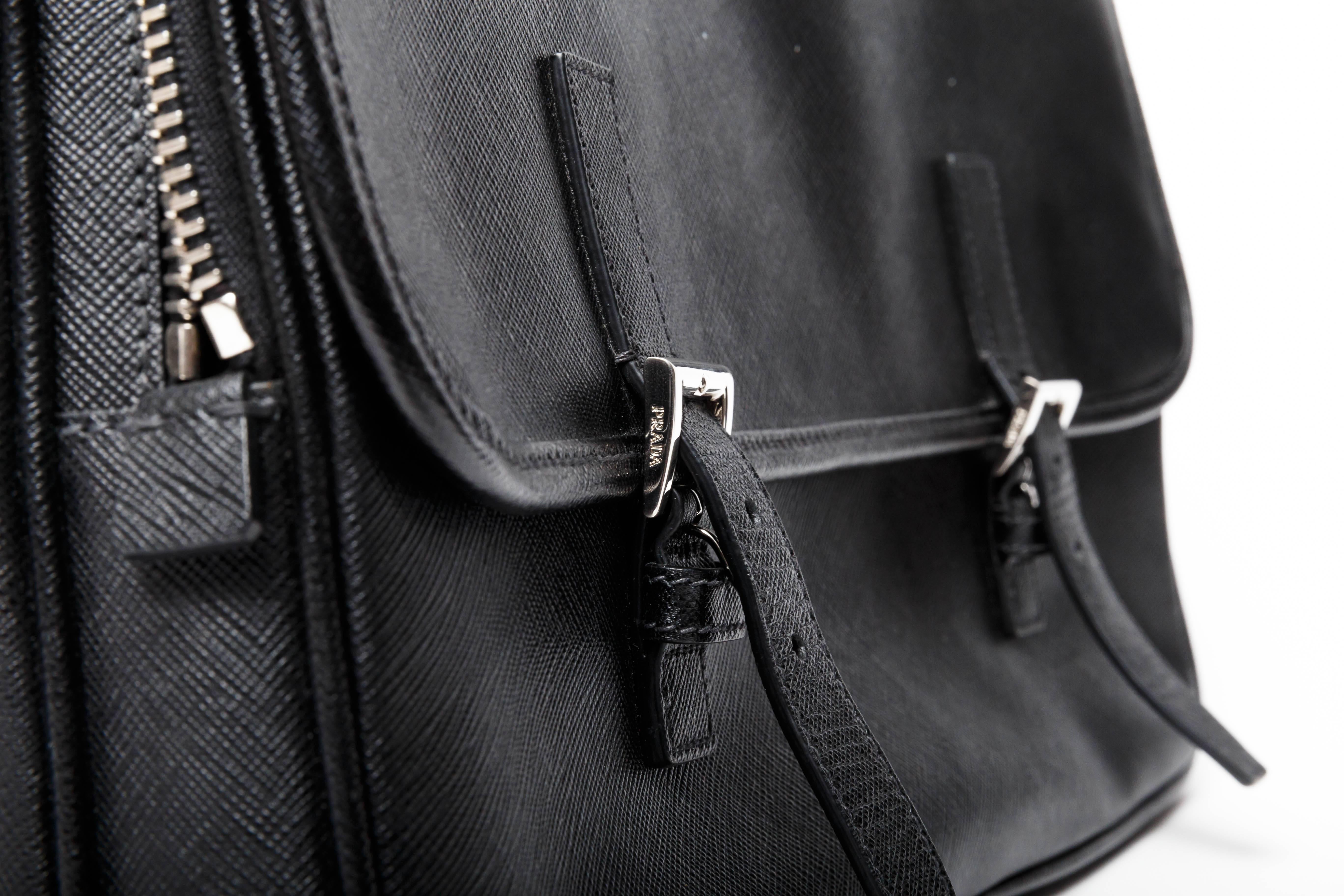 Prada Saffiano Mens Crossbody Leather Messenger Bag with Silver Hardware  1
