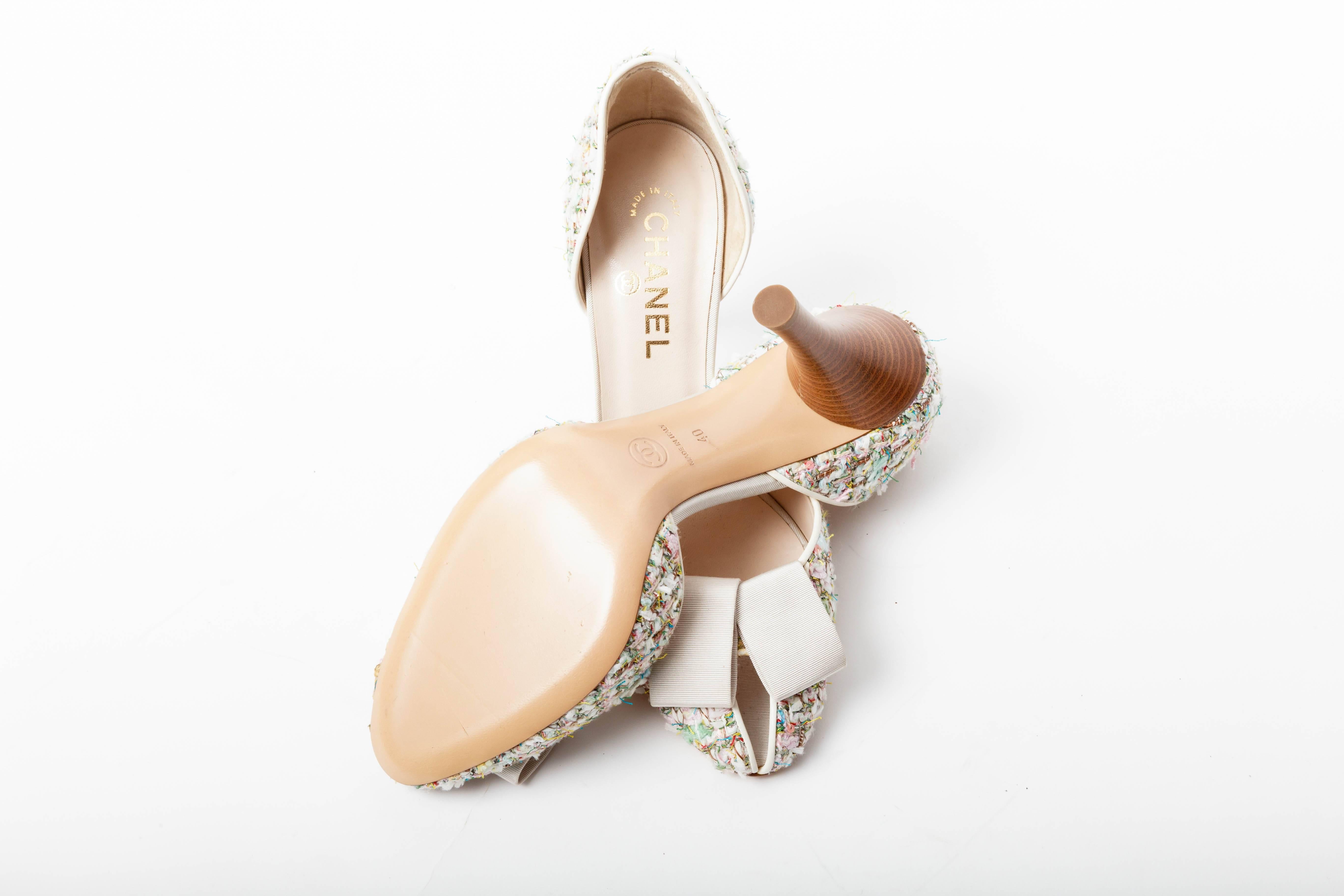 Chanel  Pastel Tweed D'Orsay Pumps with Grosgrain Ribbon Bows 1