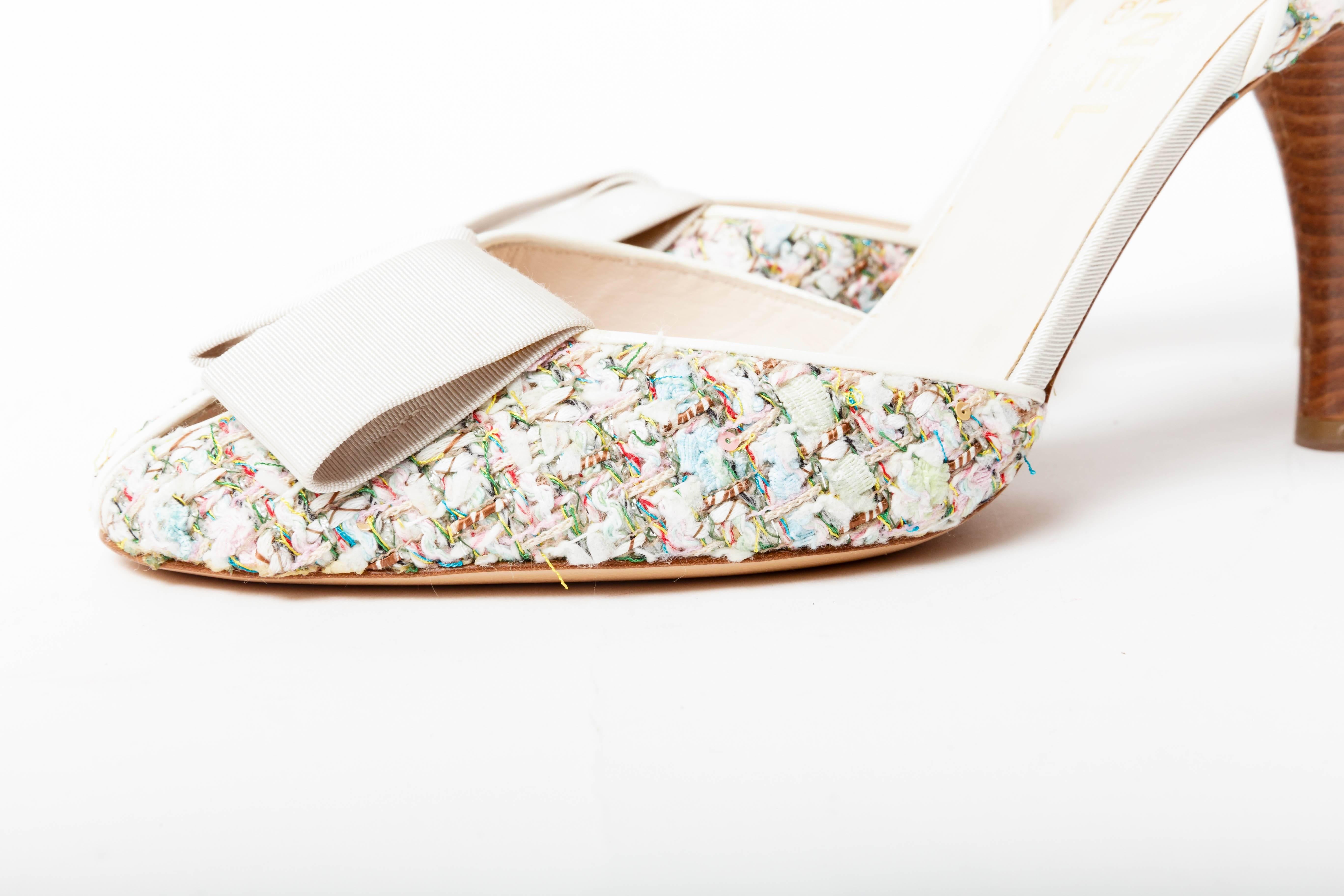 Chanel  Pastel Tweed D'Orsay Pumps with Grosgrain Ribbon Bows 3