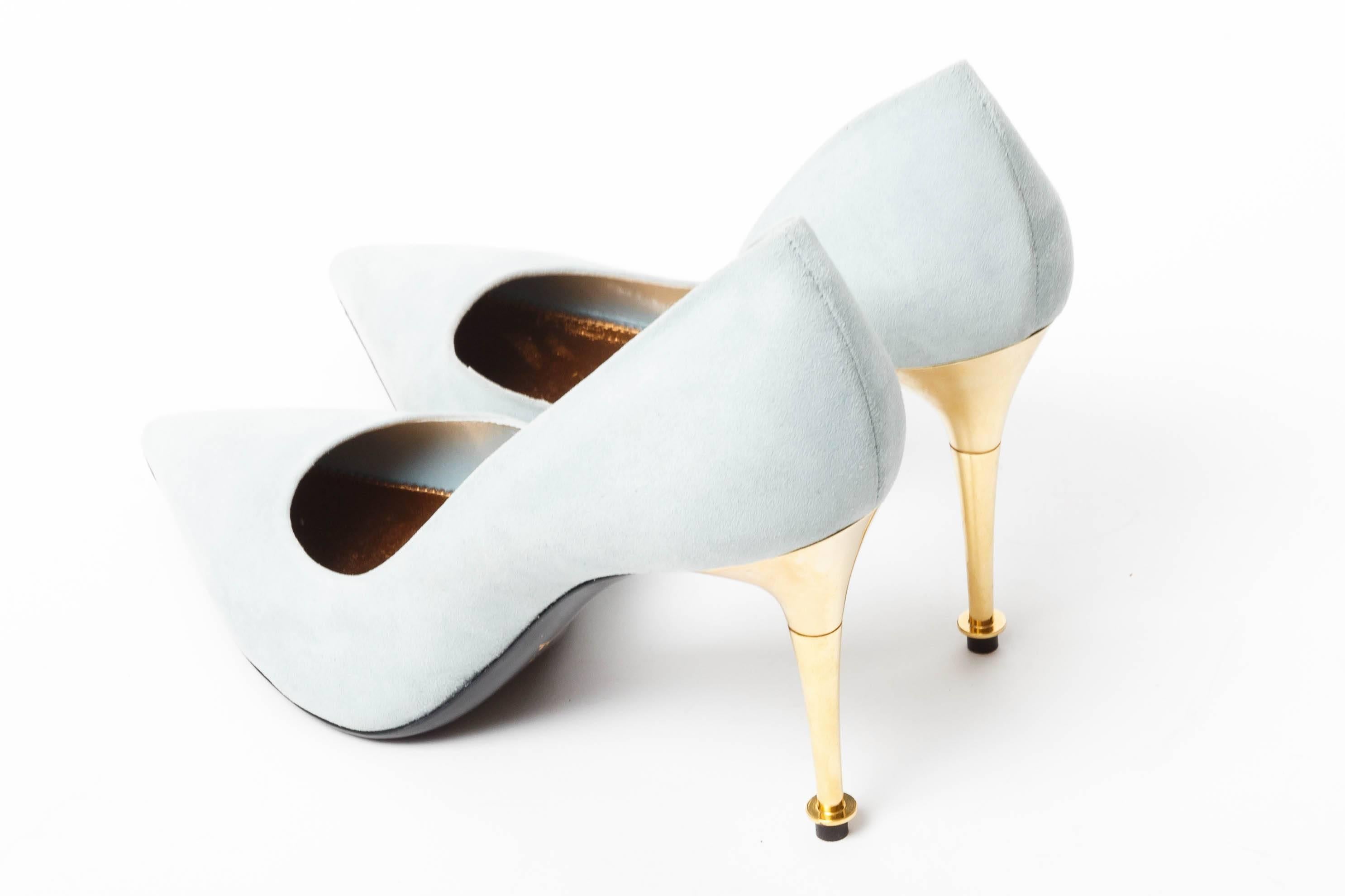 Gray Tom Ford Powder Blue Suede Pumps With Spike Heel - New With Box - 38.5 / 8.5
