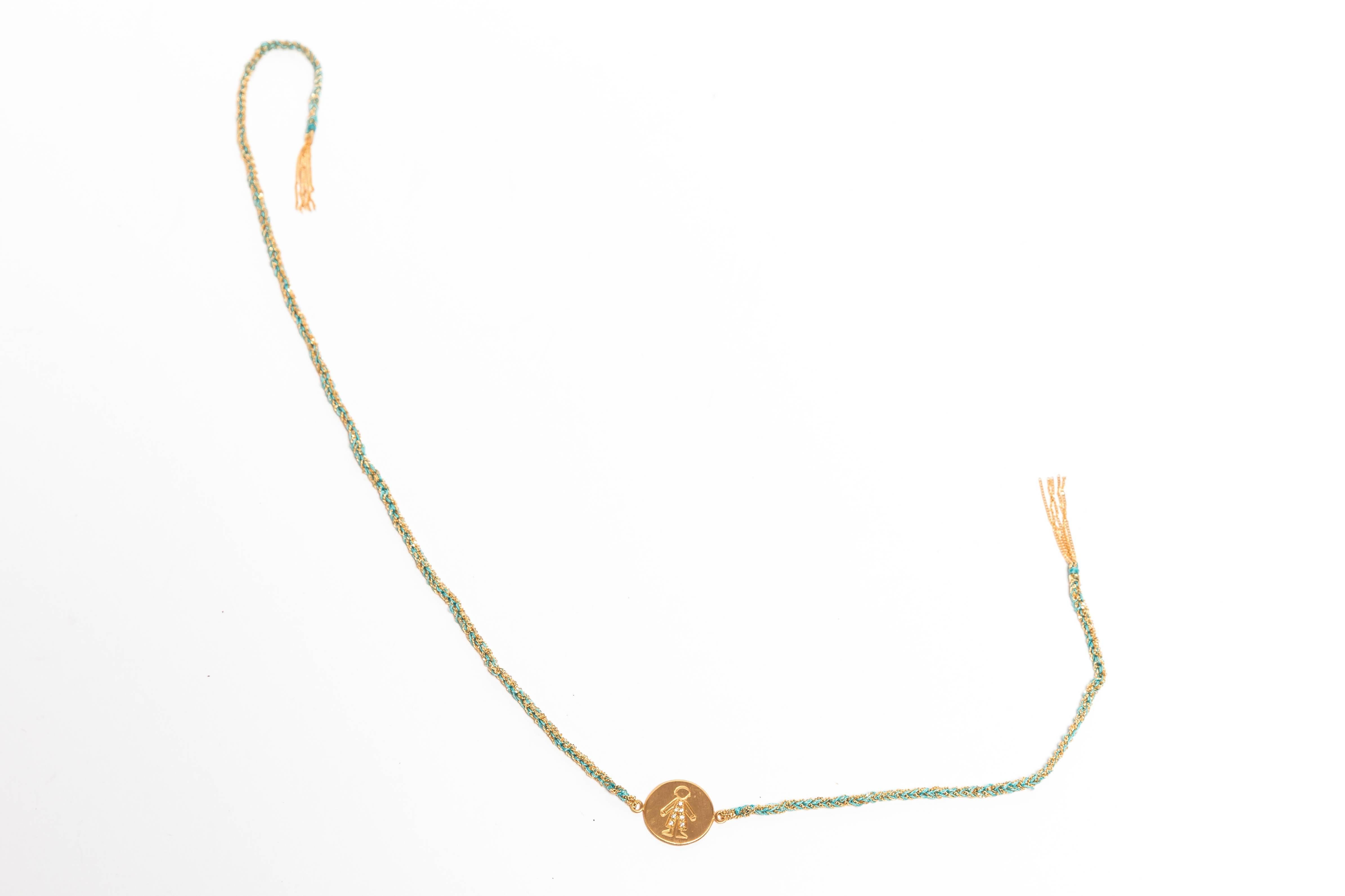 Carolina Bucci 18 Kt Gold, Diamond and Silk Thread Bracelet For Sale 5