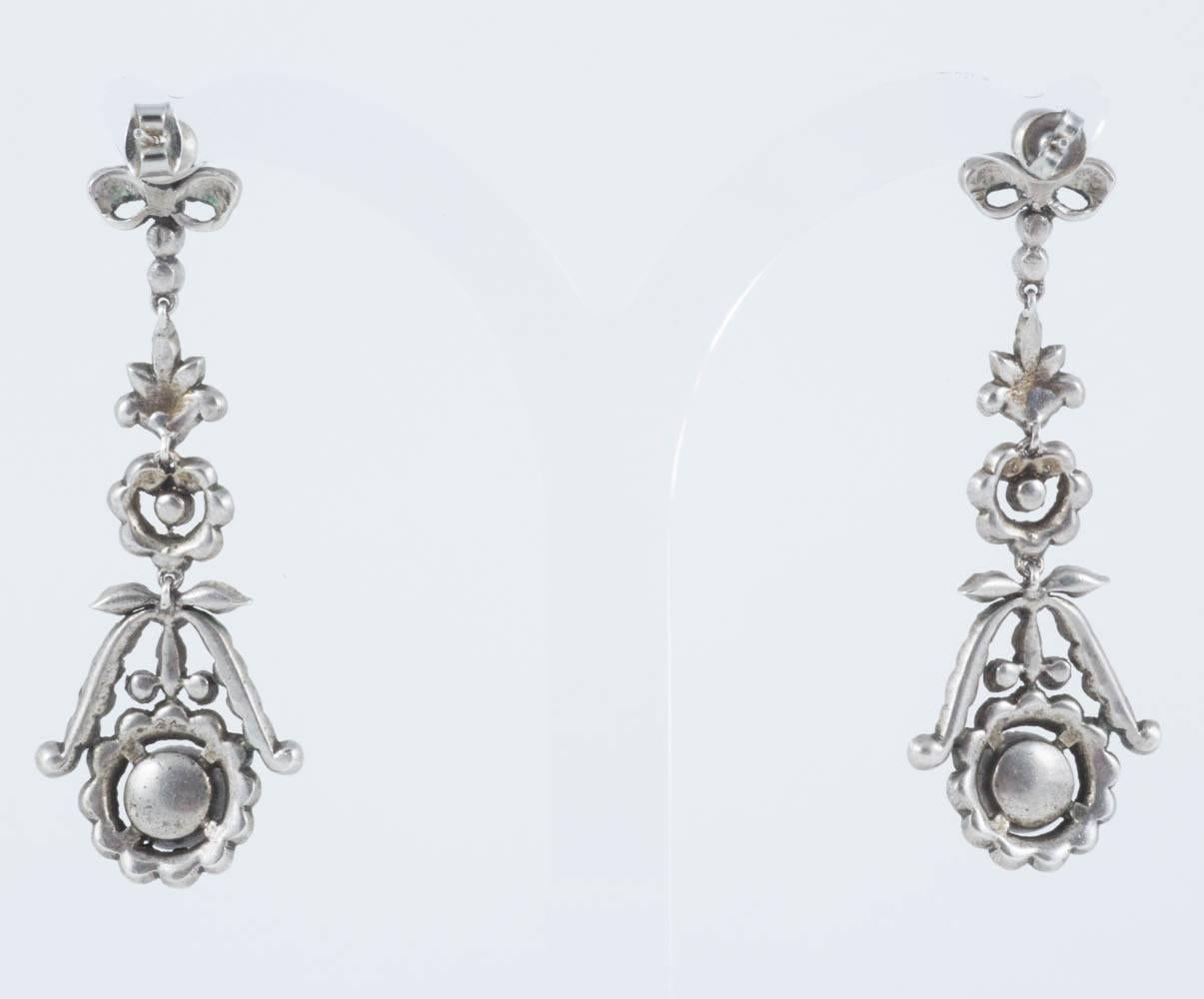 Women's Edwardian French silver paste long drop earrings, 1900s