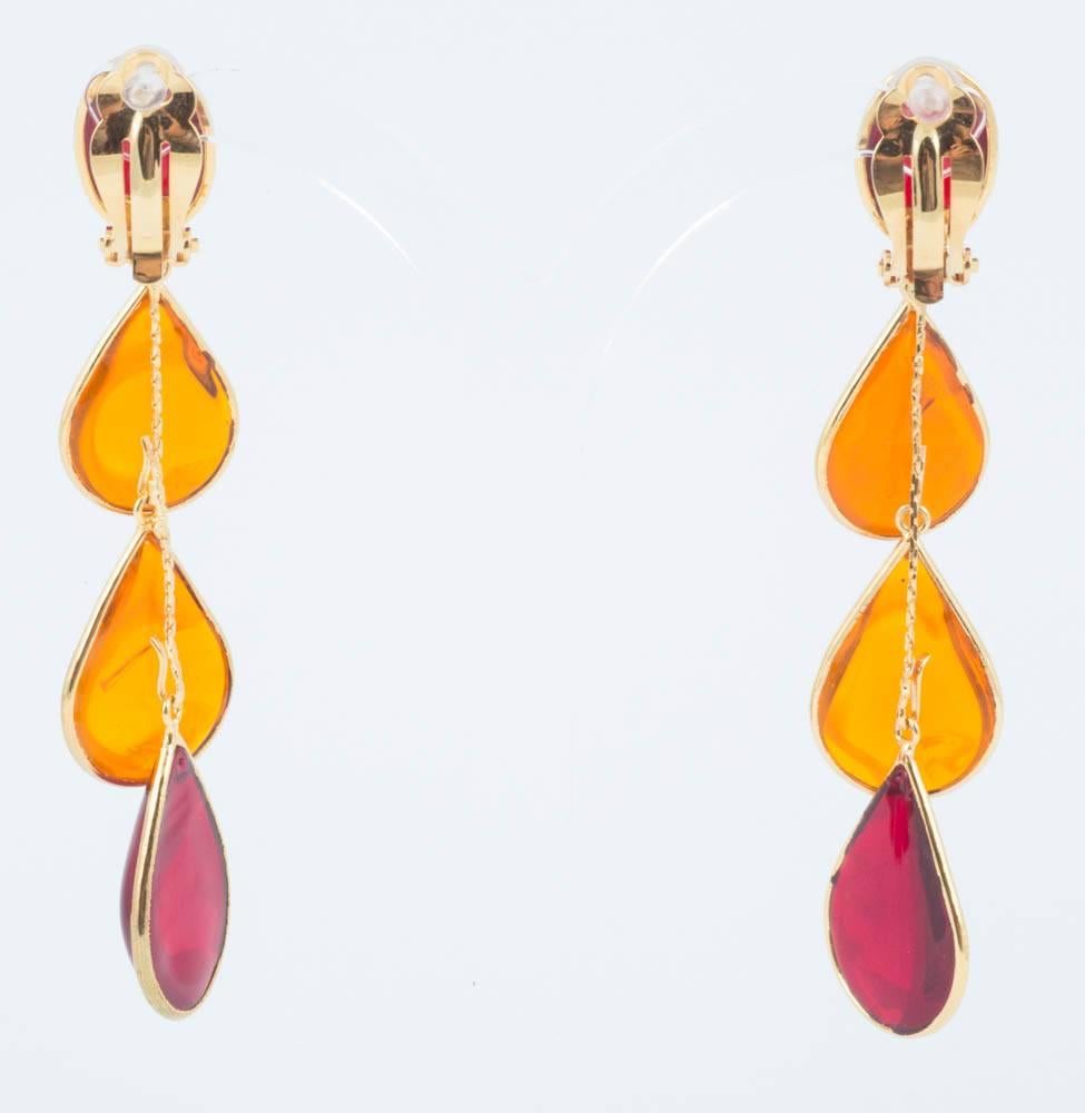 Women's WW Collection orange and red poured glass drop earrings, 2017