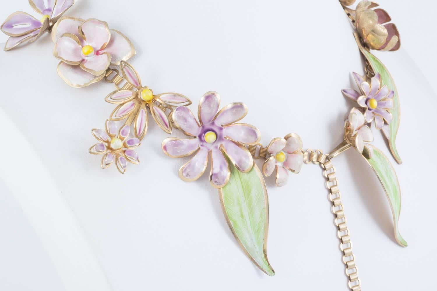 Women's  Very large hand enamelled metal 'floral motif' necklace, Sandor, 1960s. For Sale