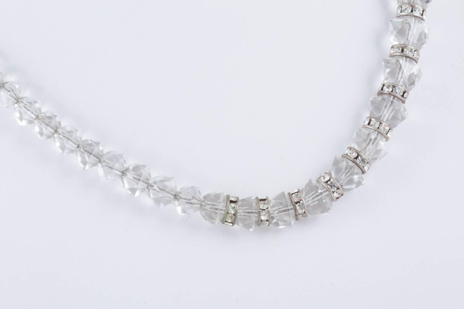 Art Deco 1930s cut glass necklace strung on silver chain.  1