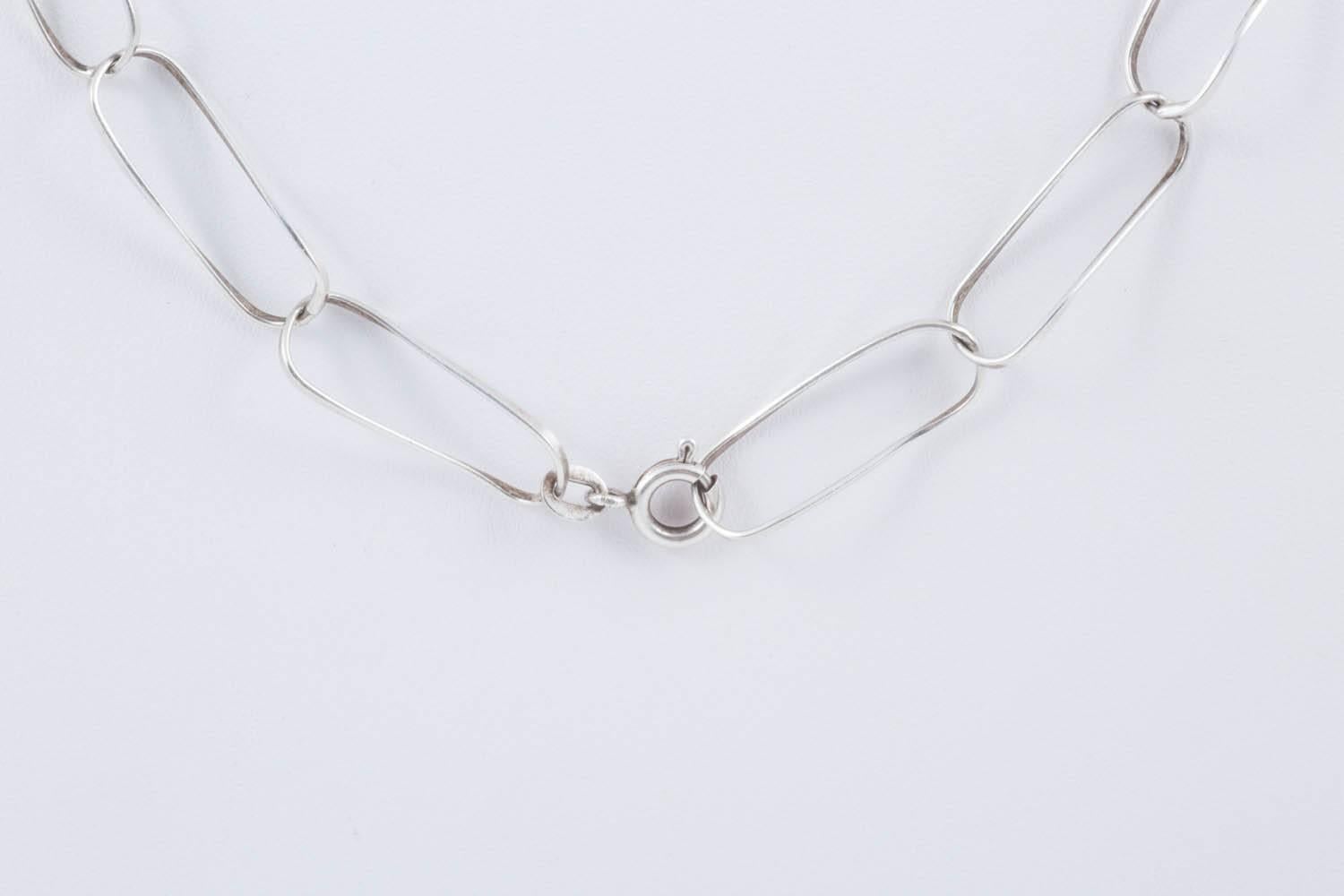 Women's or Men's Sterling Silver hand made modernist cube and chain necklace, circa 1970s 