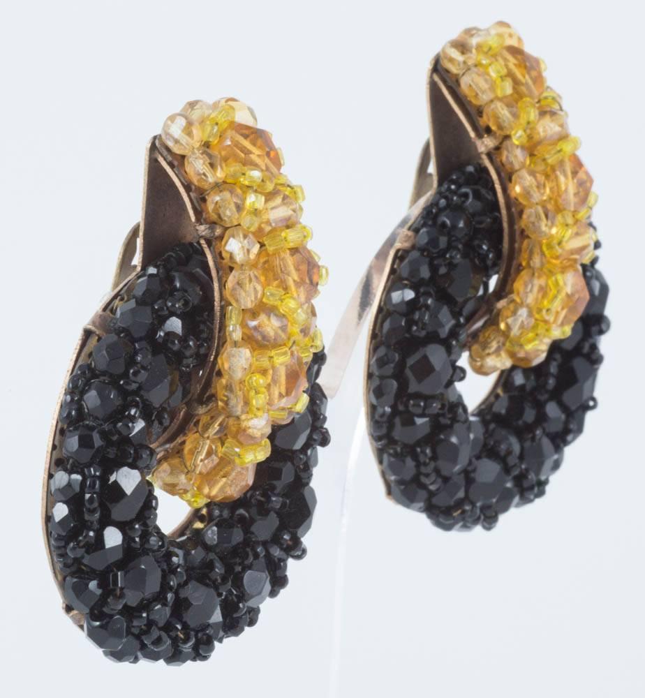 Black and Topaz Faceted Bead Earrings, Coppola e Toppo, Italy, Early 1950s 1