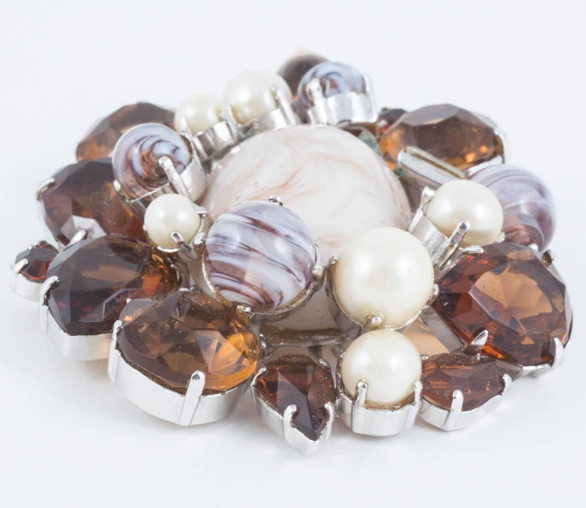 Women's Large paste, marbled paste and pearl brooch, Christian Dior, dated '1960'.