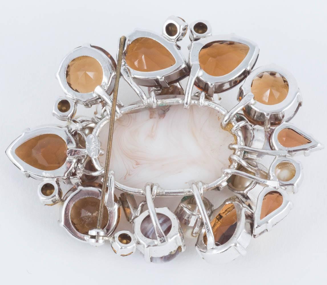 Large paste, marbled paste and pearl brooch, Christian Dior, dated '1960'. In Good Condition In Greyabbey, County Down