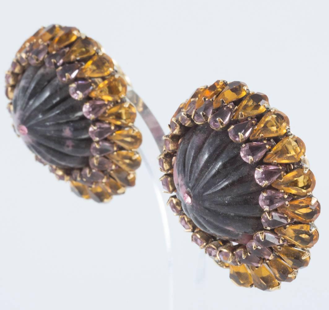 Rhodenite, citrine and rose quartz earrings, Iradj Moini, USA, 1980s  In Good Condition In Greyabbey, County Down