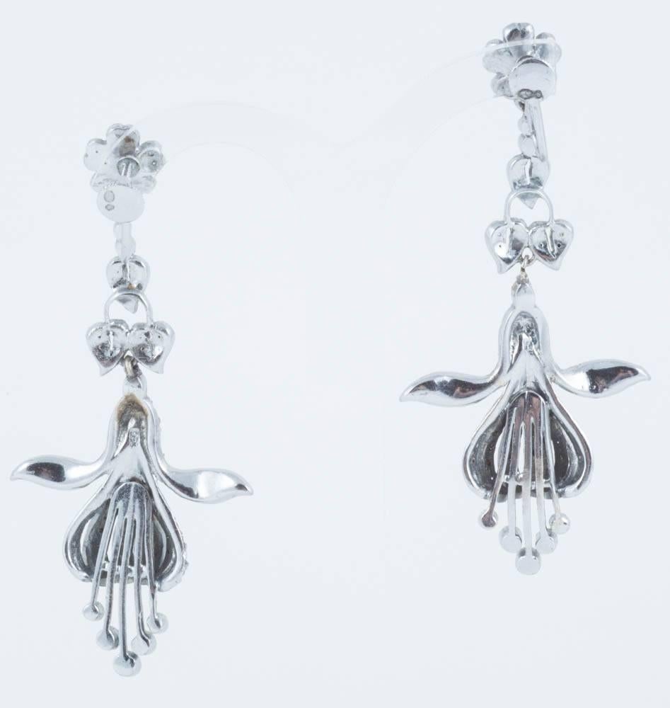 Women's Long Silver and Paste Fuchsia English Drop Earrings, 1930s