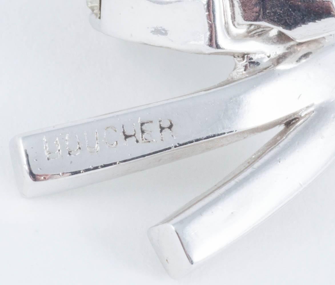 Paste and rhodium metal 'split' earrings, Marcel Boucher, USA, 1950s 3