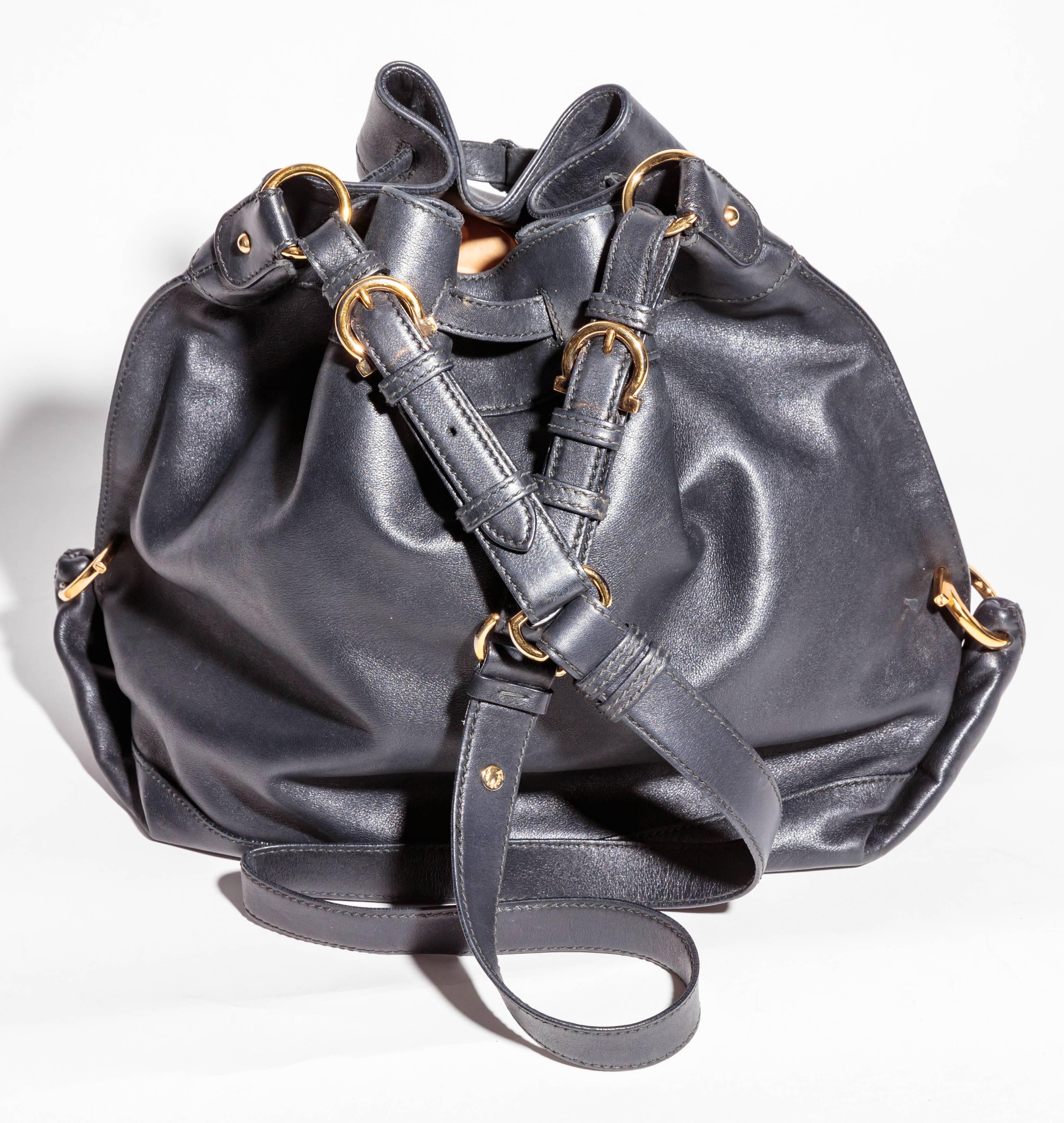 Ferragamo Drawstring Bucket Shoulder Bag with Gold Hardware / Crossbody 2