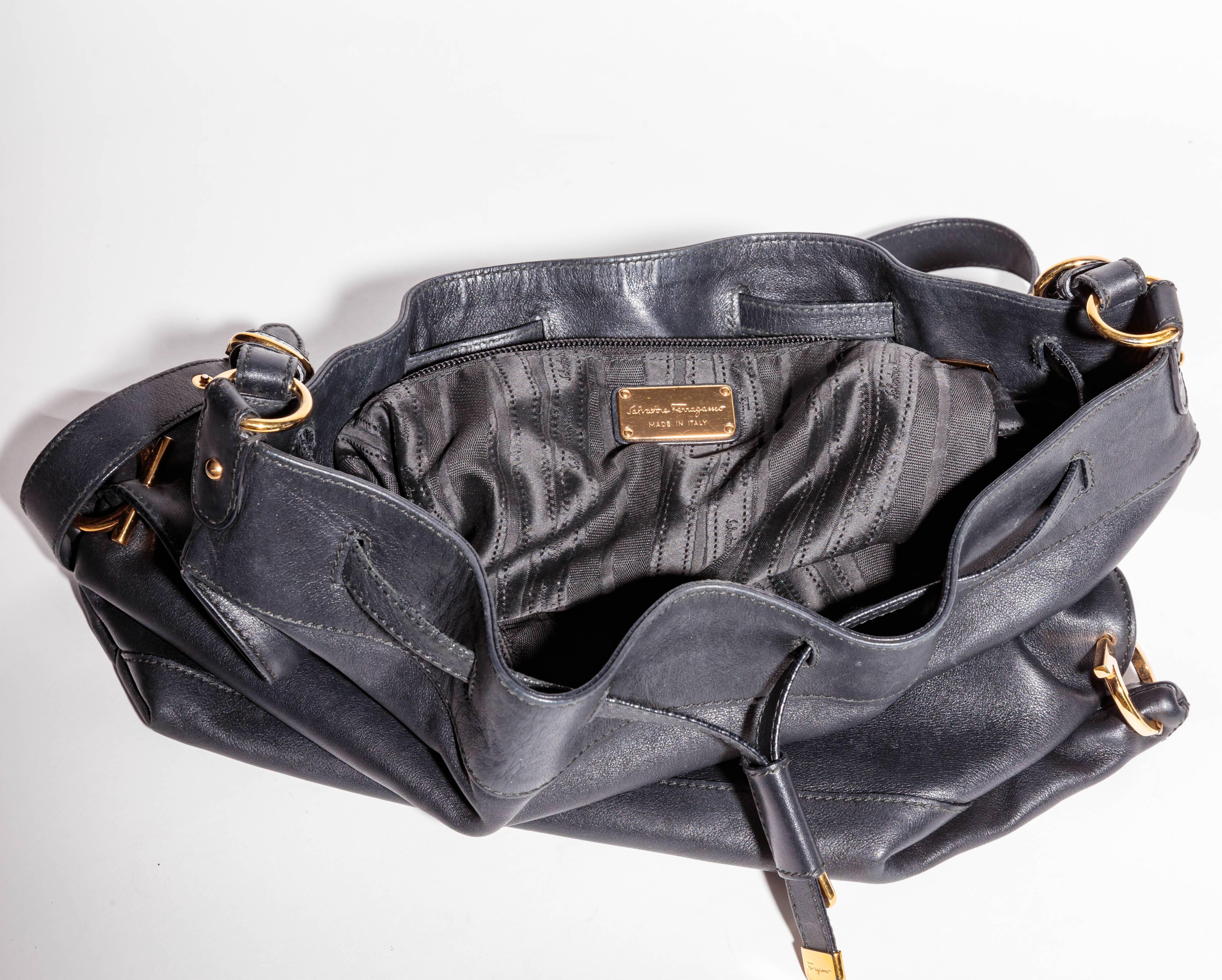 Ferragamo Drawstring Bucket Shoulder Bag with Gold Hardware / Crossbody 3