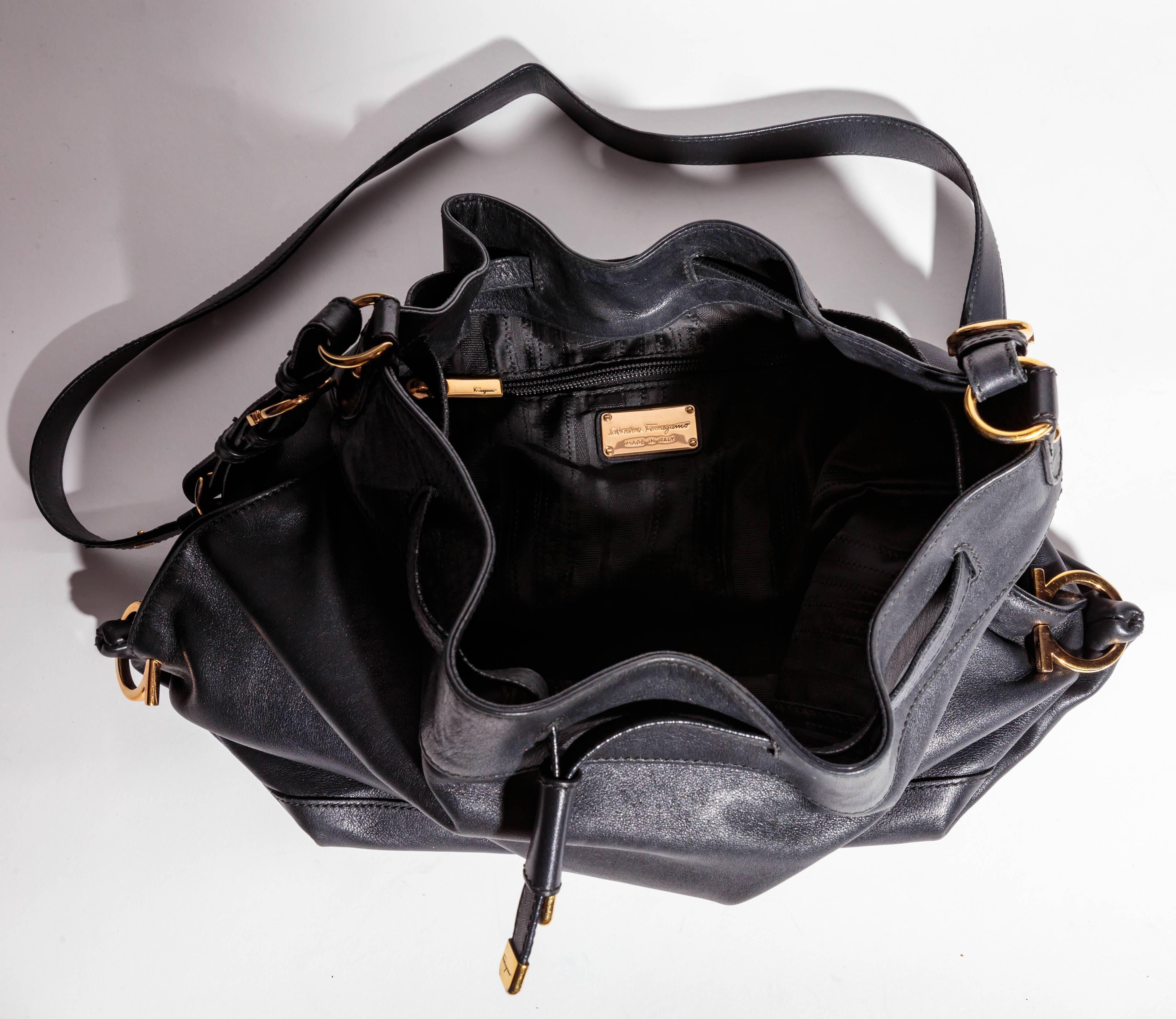 Ferragamo Drawstring Bucket Shoulder Bag with Gold Hardware / Crossbody 4