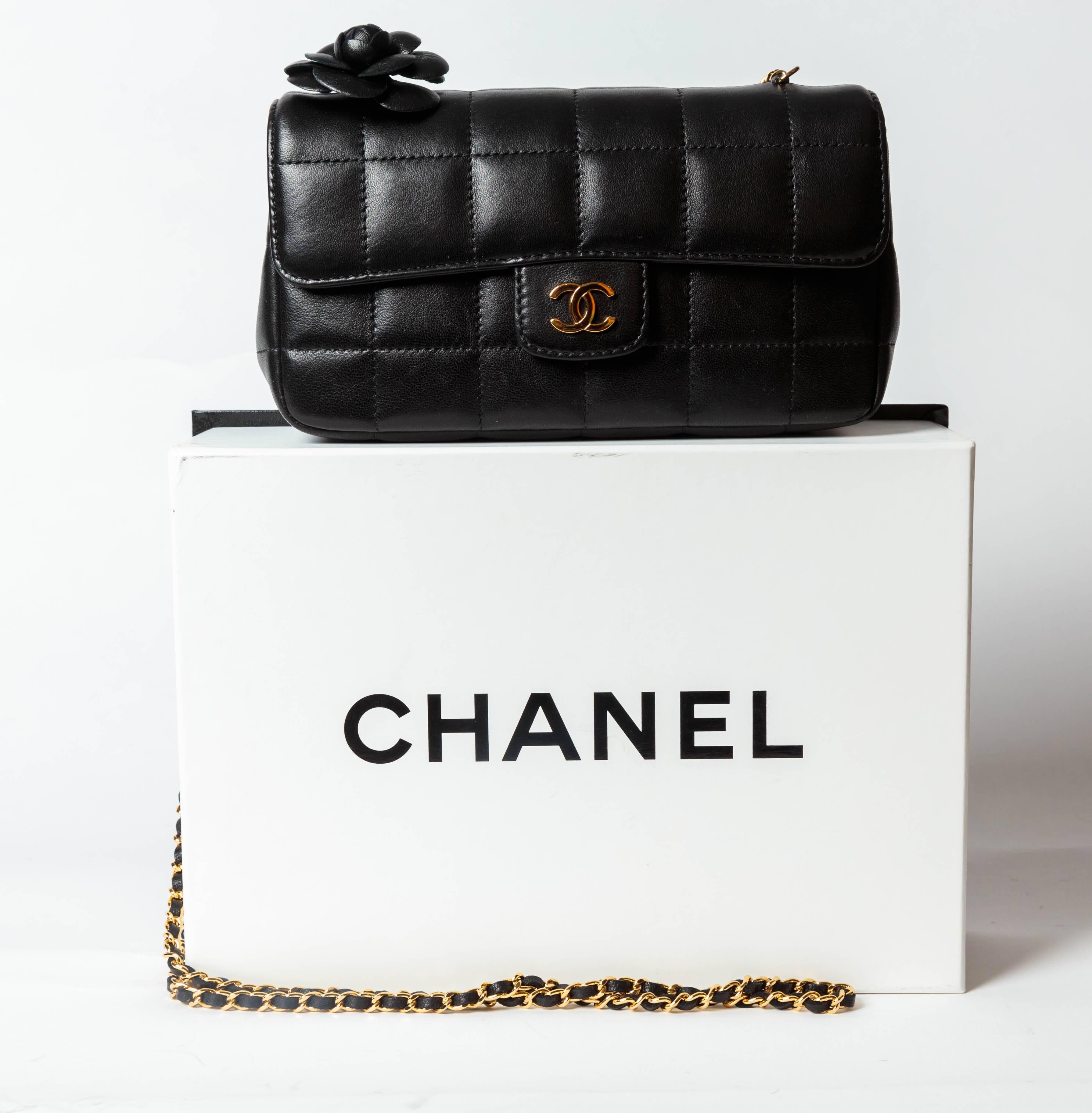 Chanel Black Lambskin Camellia Single Flap Mini with Gold HW 5
