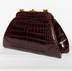 Judith Leiber Dark Brown Alligator Clutch with Detachable Shoulder Strap