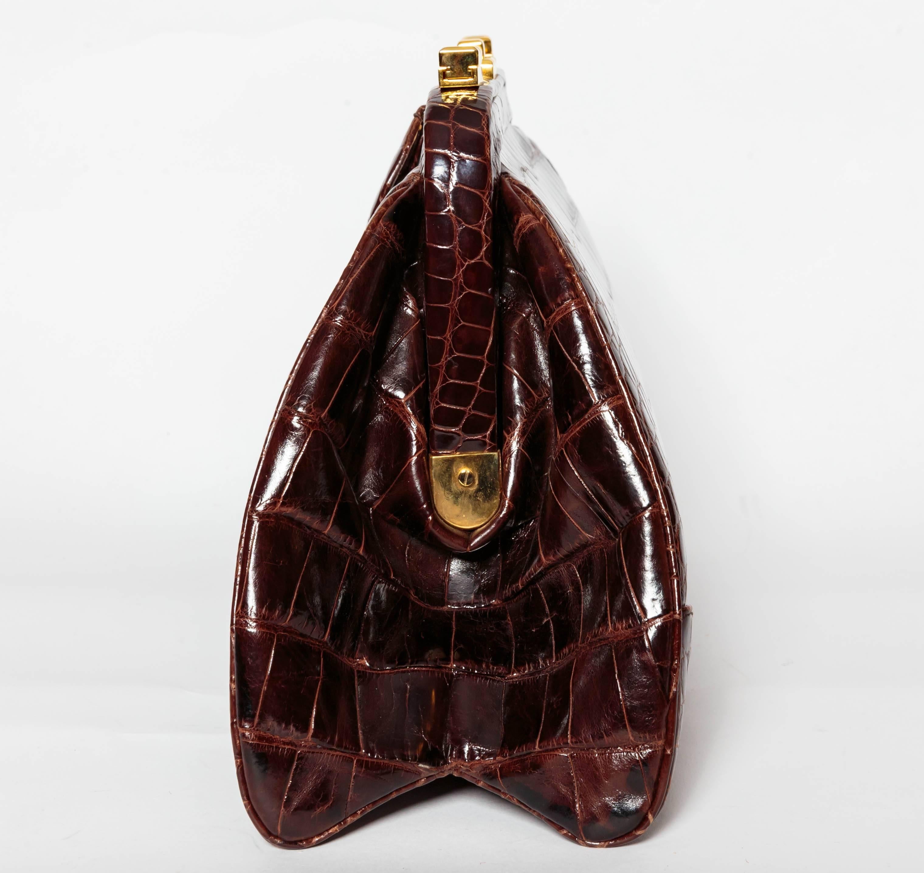 Women's Judith Leiber Dark Brown Alligator Clutch with Detachable Shoulder Strap