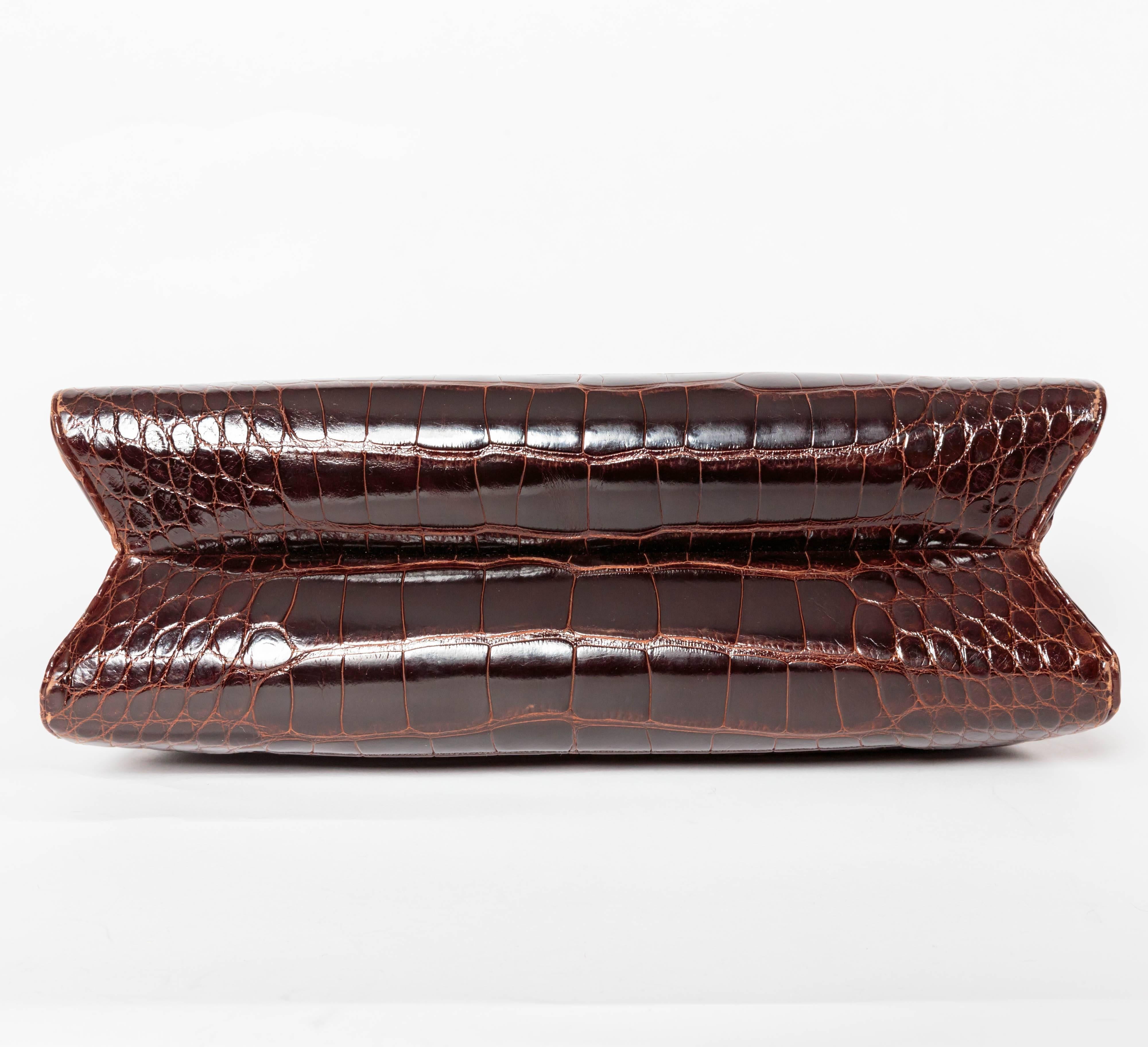 Judith Leiber Dark Brown Alligator Clutch with Detachable Shoulder Strap 1