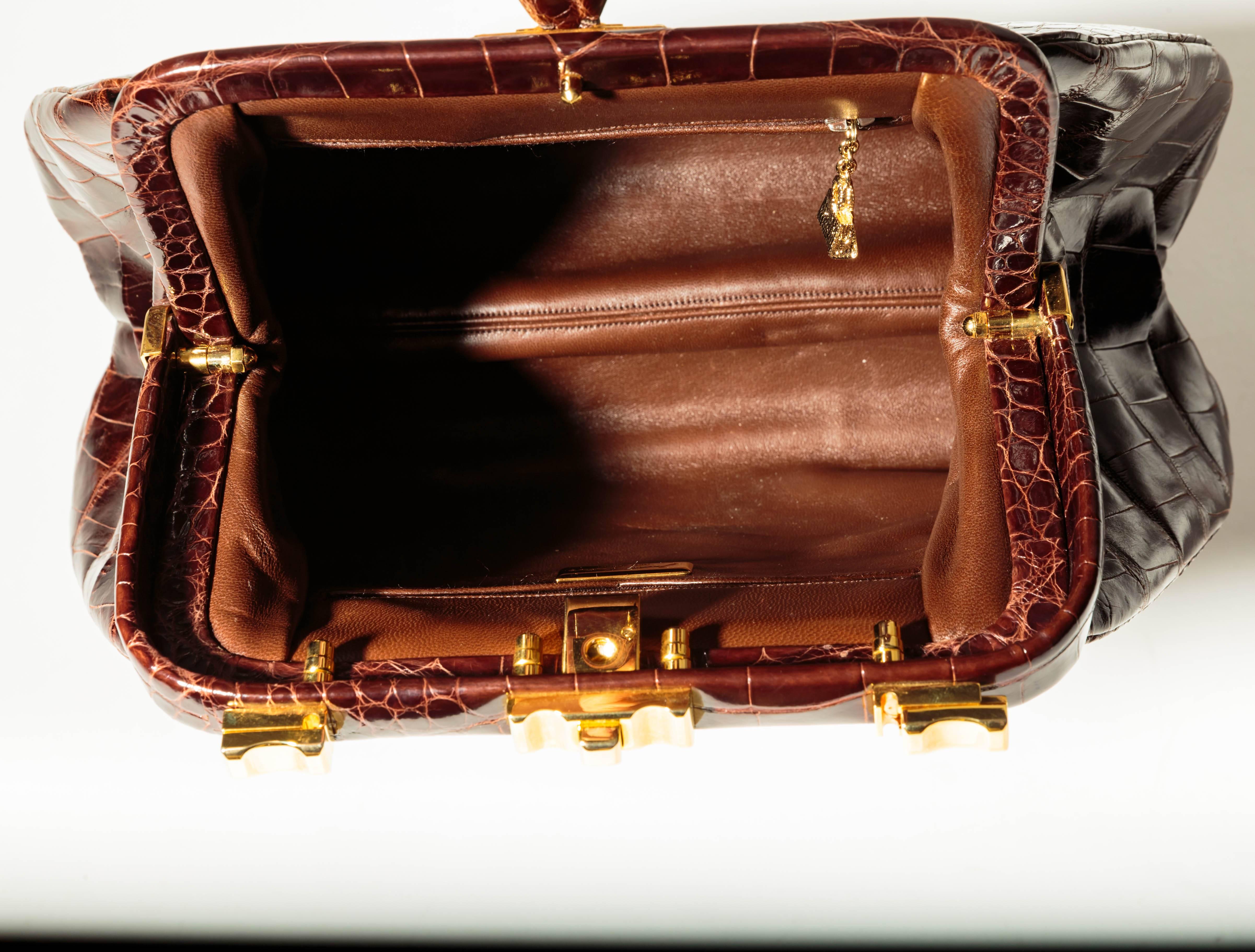 Judith Leiber Dark Brown Alligator Clutch with Detachable Shoulder Strap 4