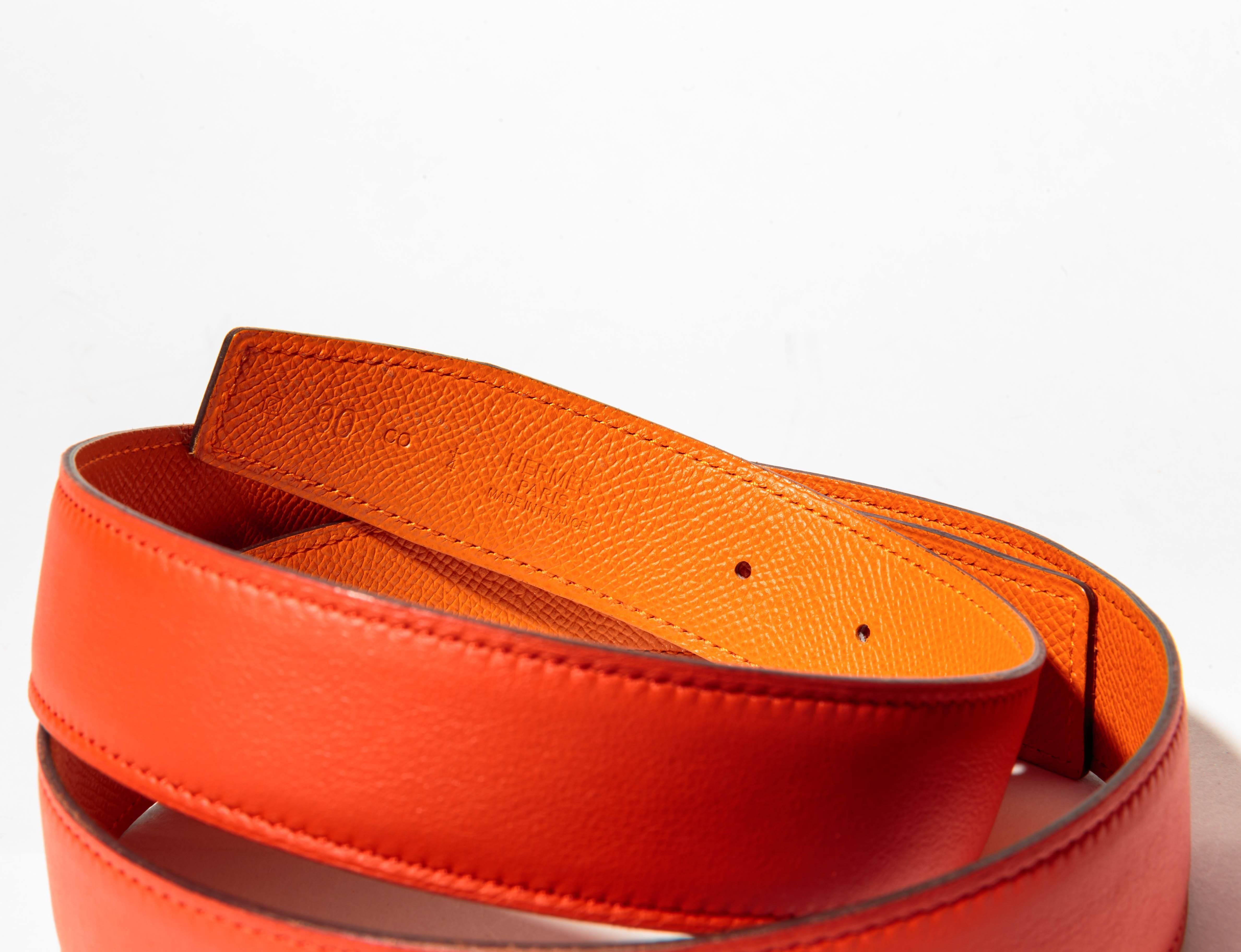 Red Hermes Replacement Belt in Orange Leather - 90 Cm