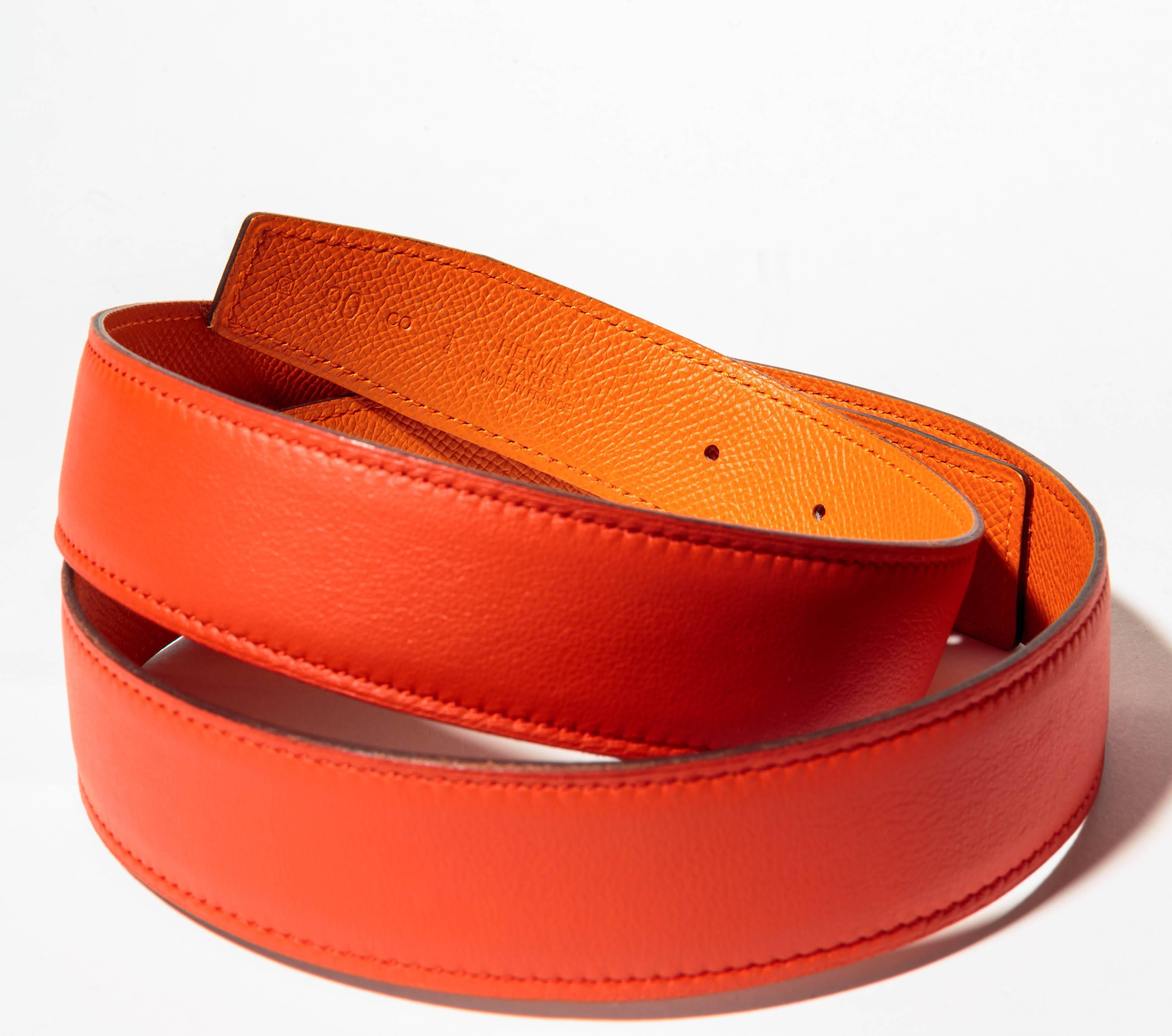 Hermes Replacement Belt in Orange Leather - 90 Cm In Good Condition In Westhampton Beach, NY