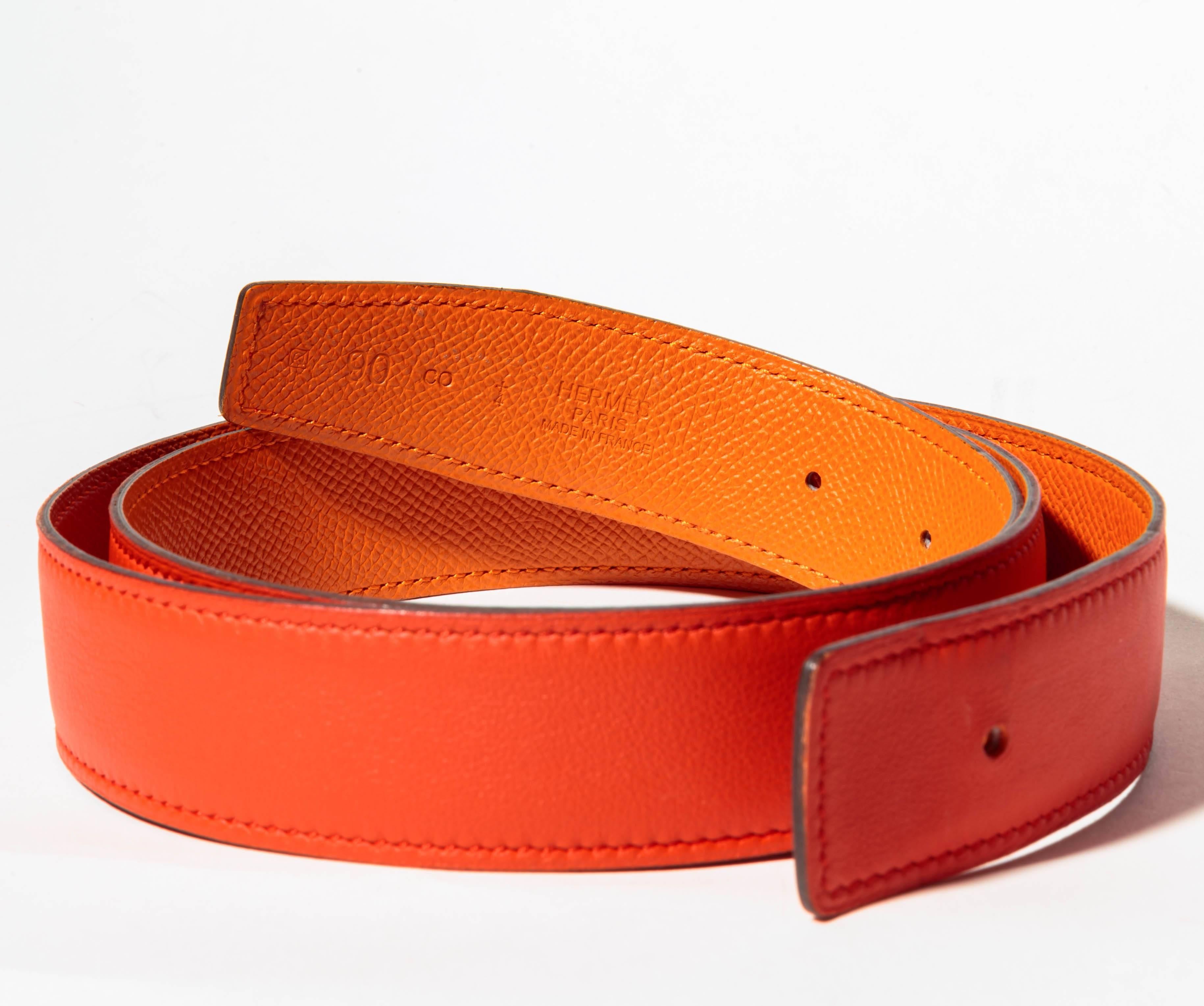 Women's or Men's Hermes Replacement Belt in Orange Leather - 90 Cm