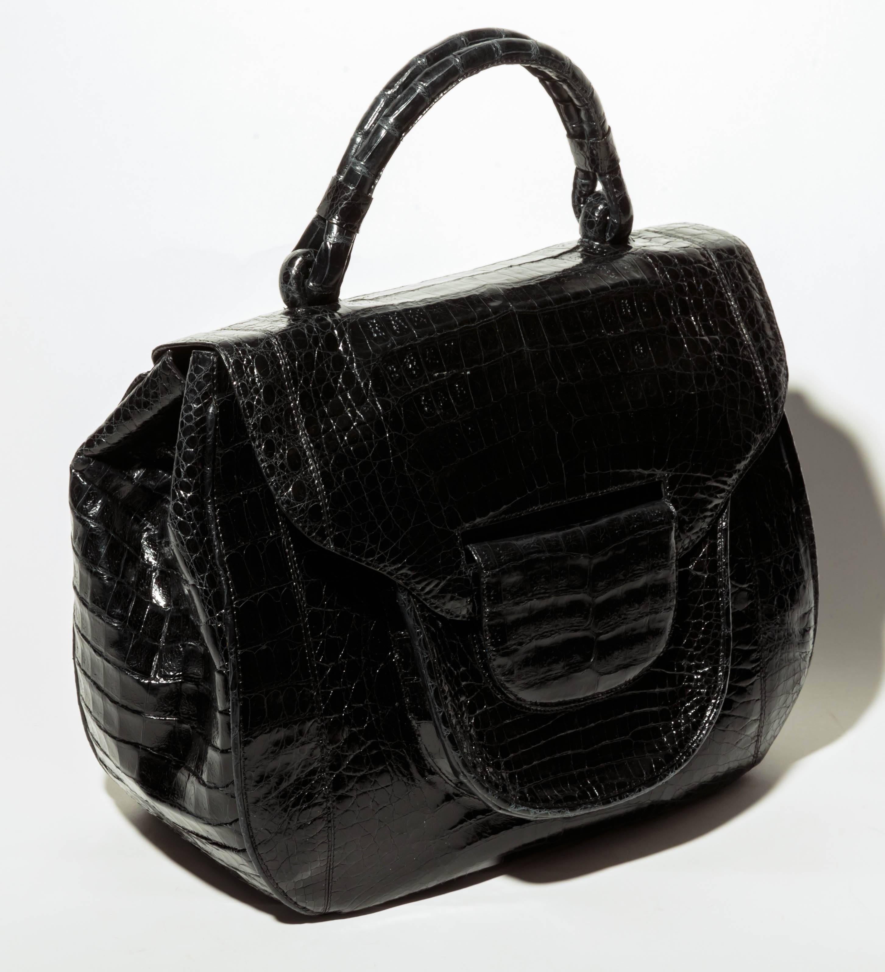 Women's or Men's Nancy Gonzalez Black Crocodile Top Handle Bag