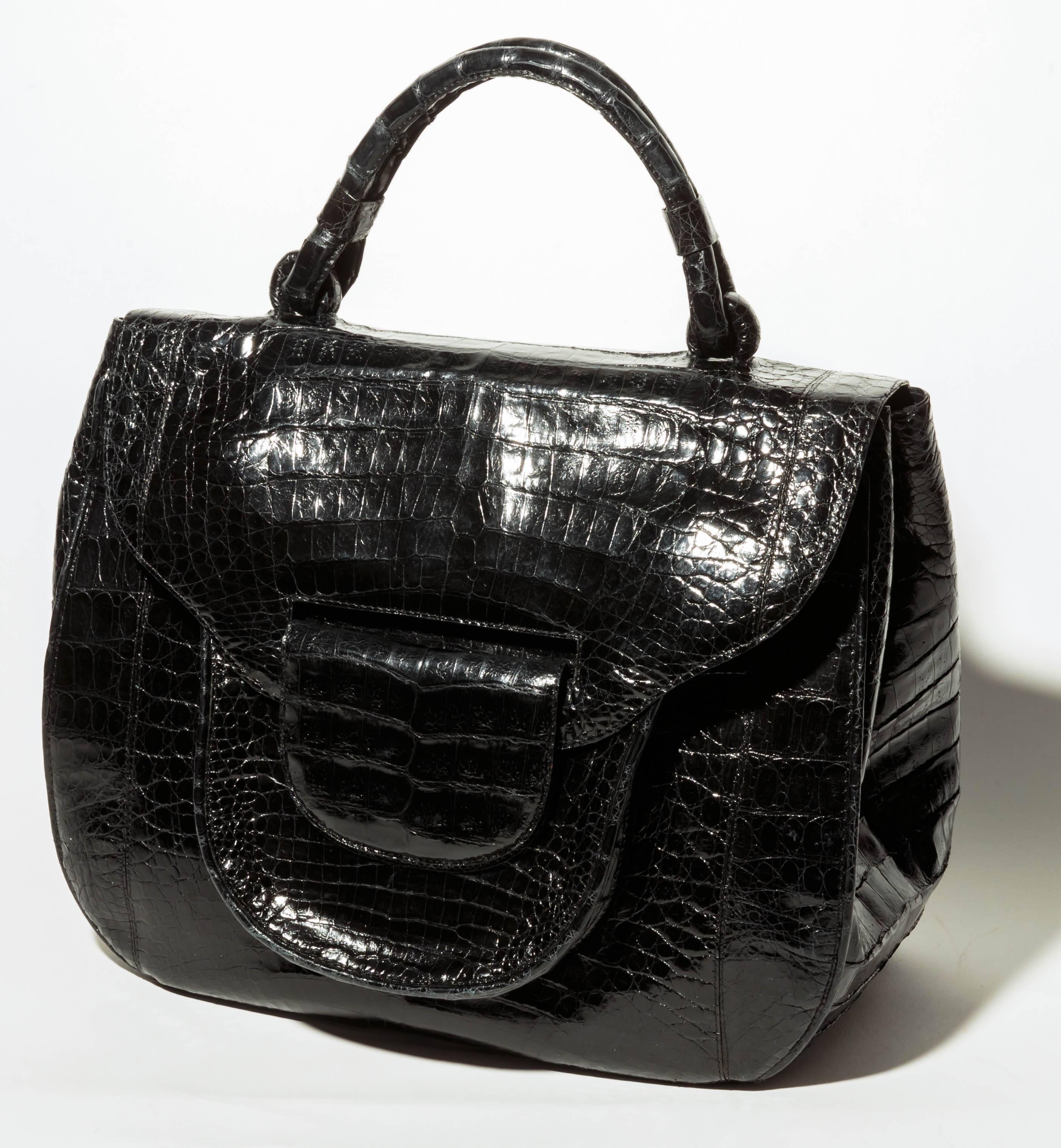 Nancy Gonzalez Black Crocodile Top Handle Bag 1