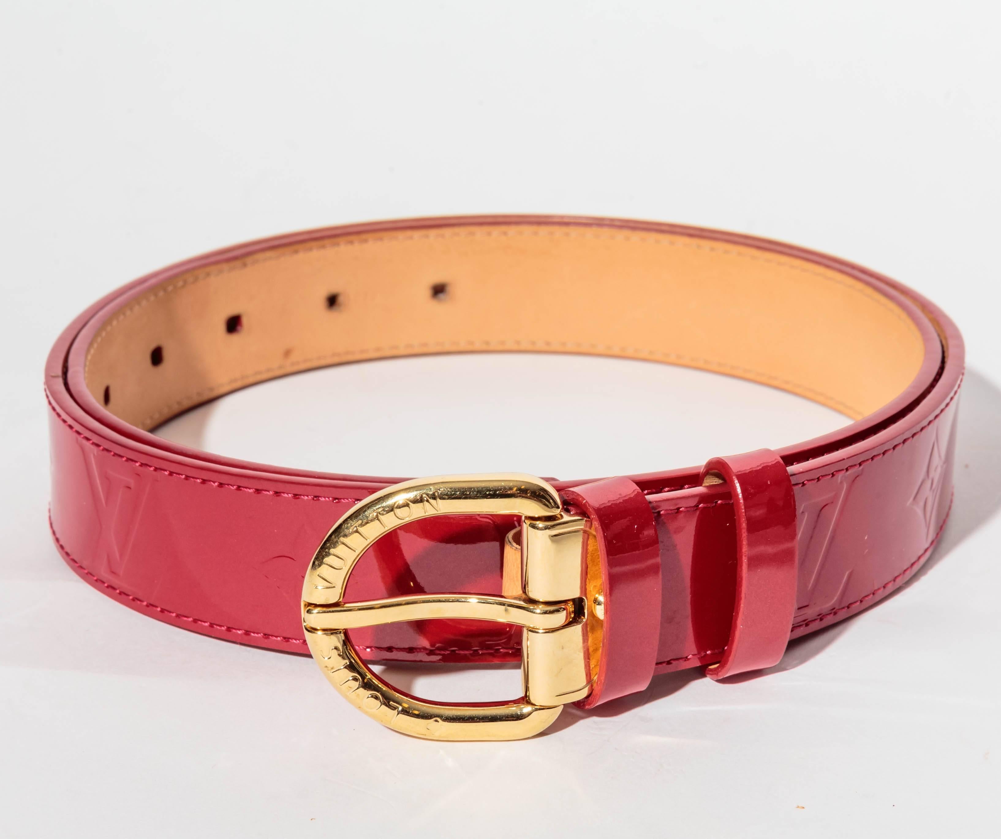 Pink Louis Vuitton Red Patent Belt with Gold Buckle - 90 cm