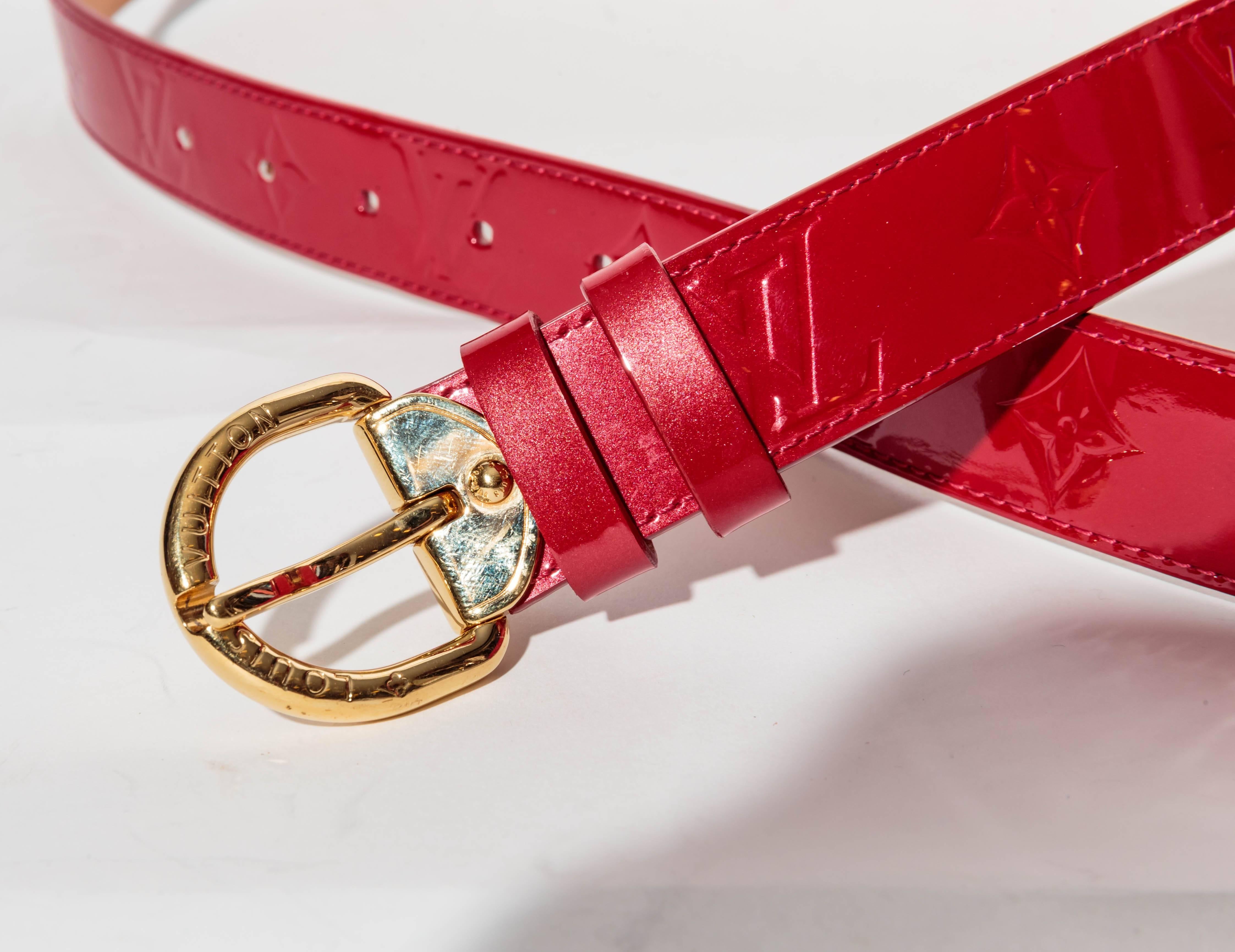 Women's or Men's Louis Vuitton Red Patent Belt with Gold Buckle - 90 cm