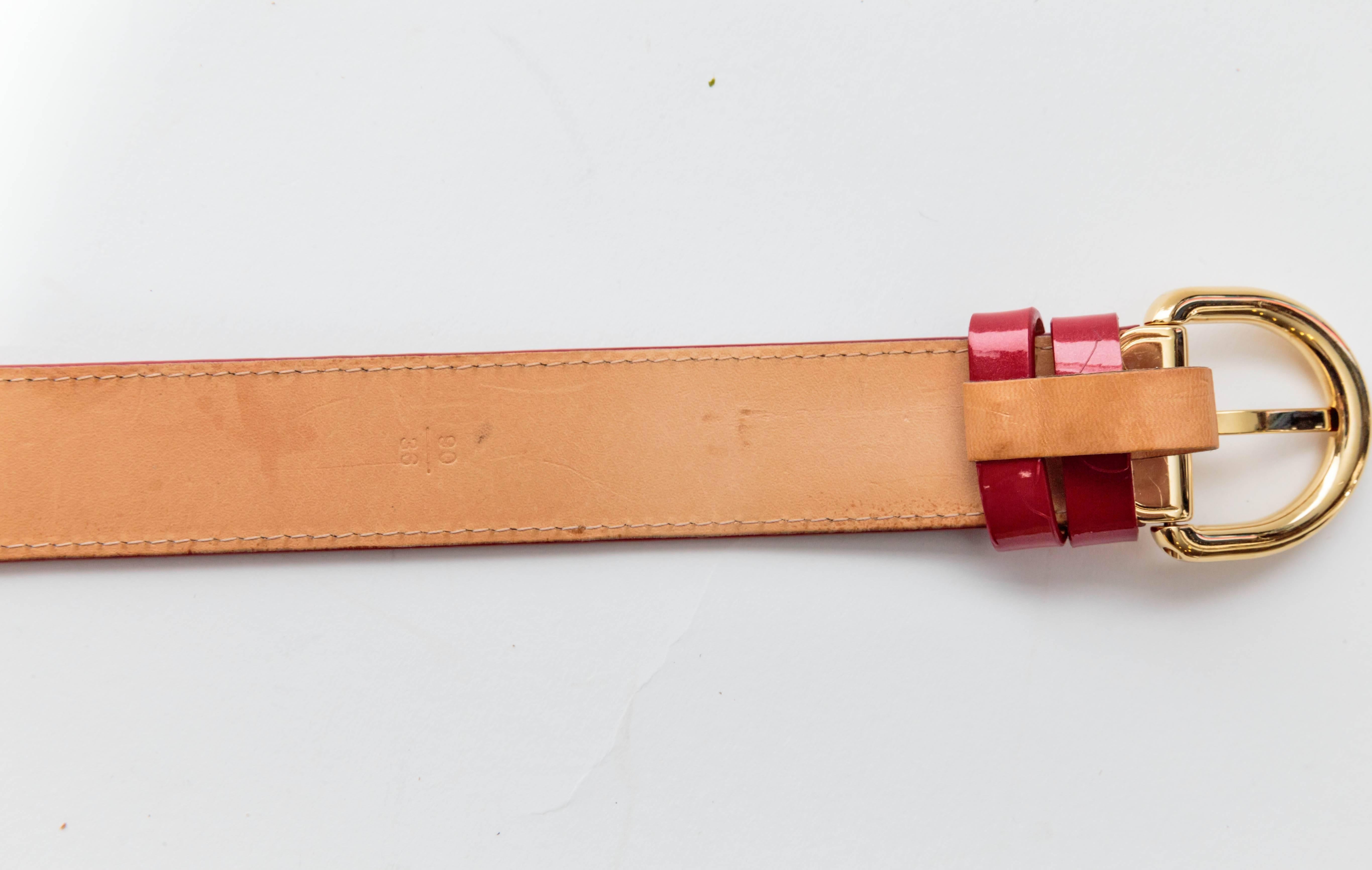 Louis Vuitton Red Patent Belt with Gold Buckle - 90 cm 1