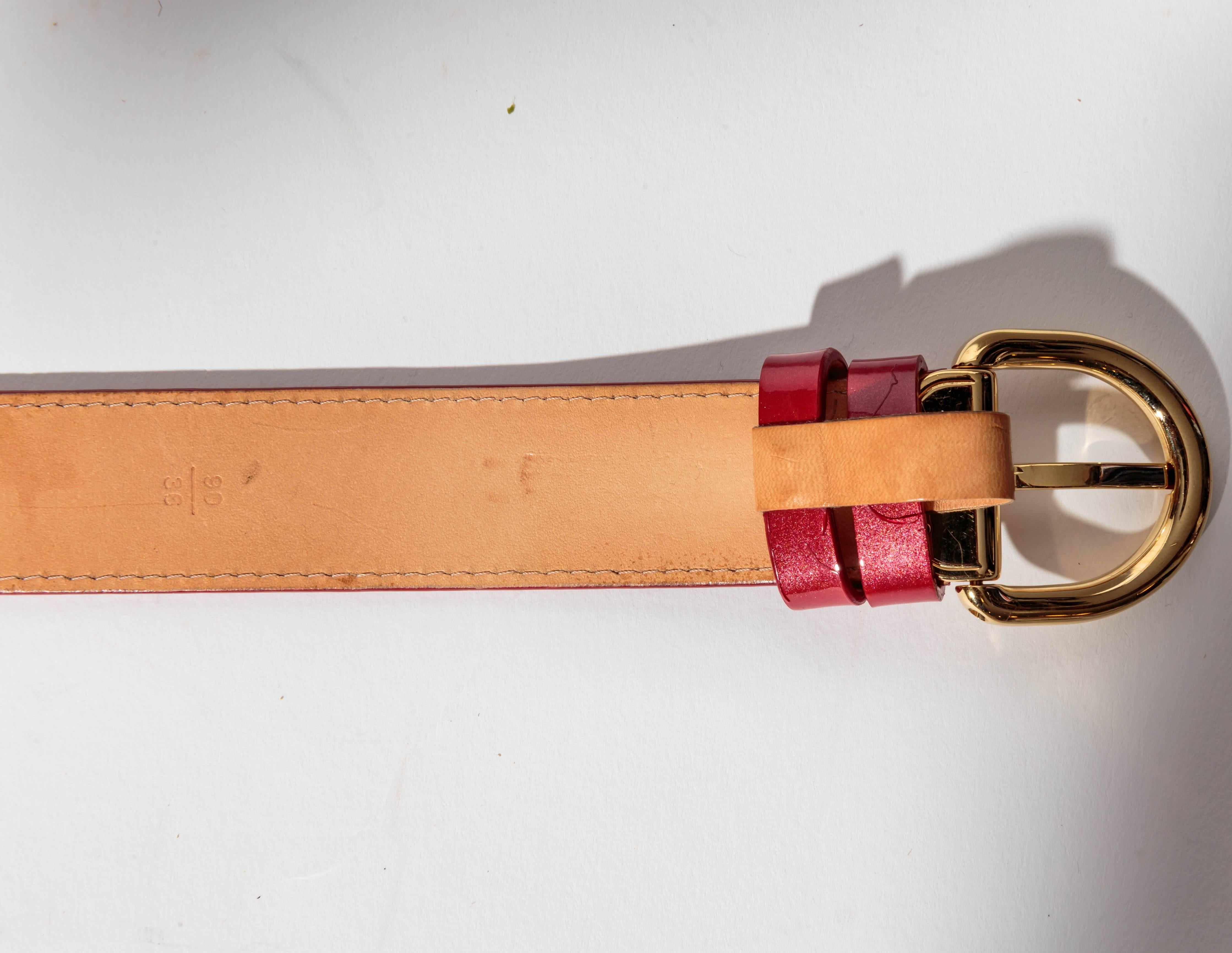 Louis Vuitton Red Patent Belt with Gold Buckle - 90 cm 2
