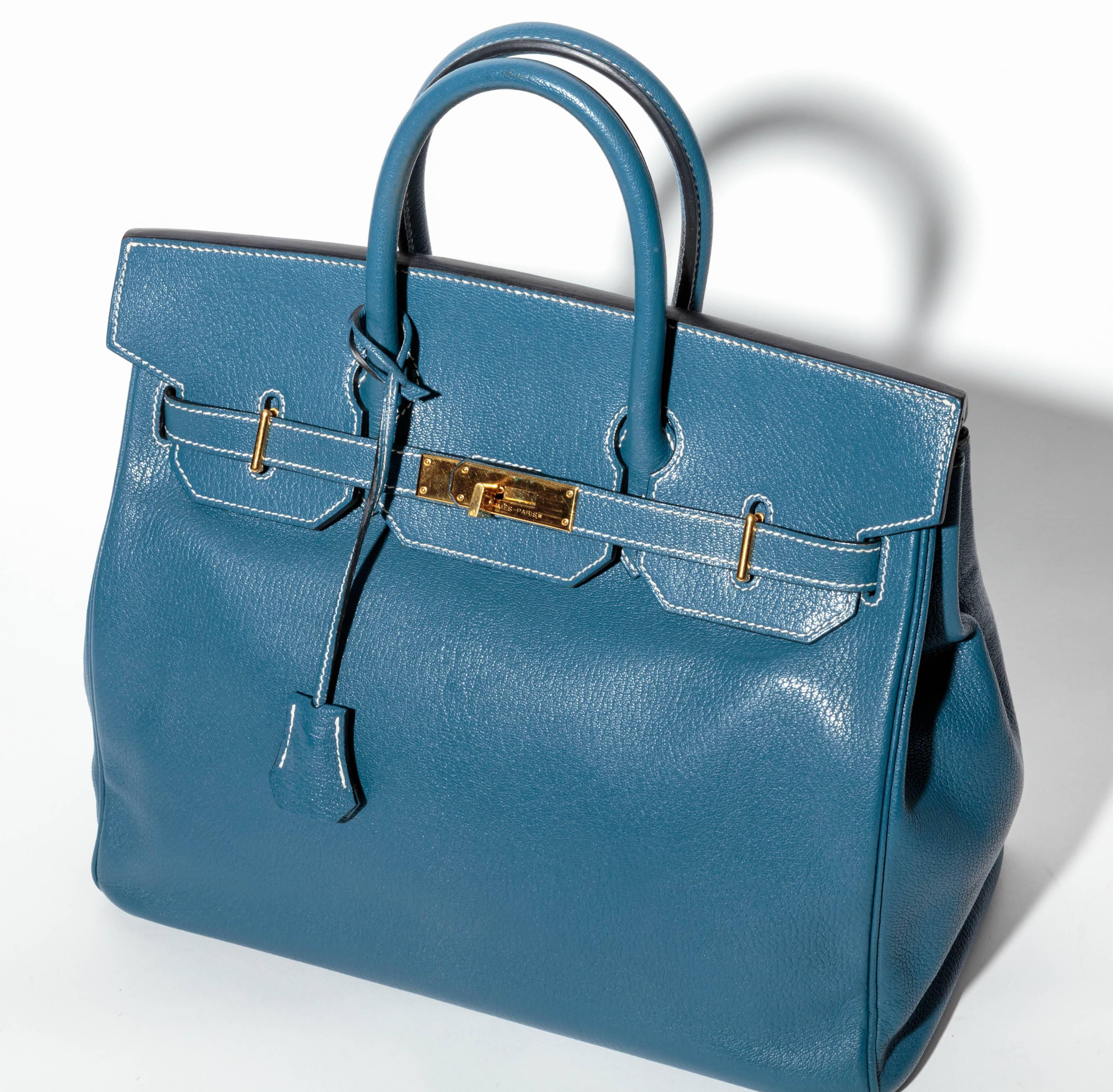 Hermes Horseshoe HAC Birkin in Blue Thalassa Leather with Gold HW 1