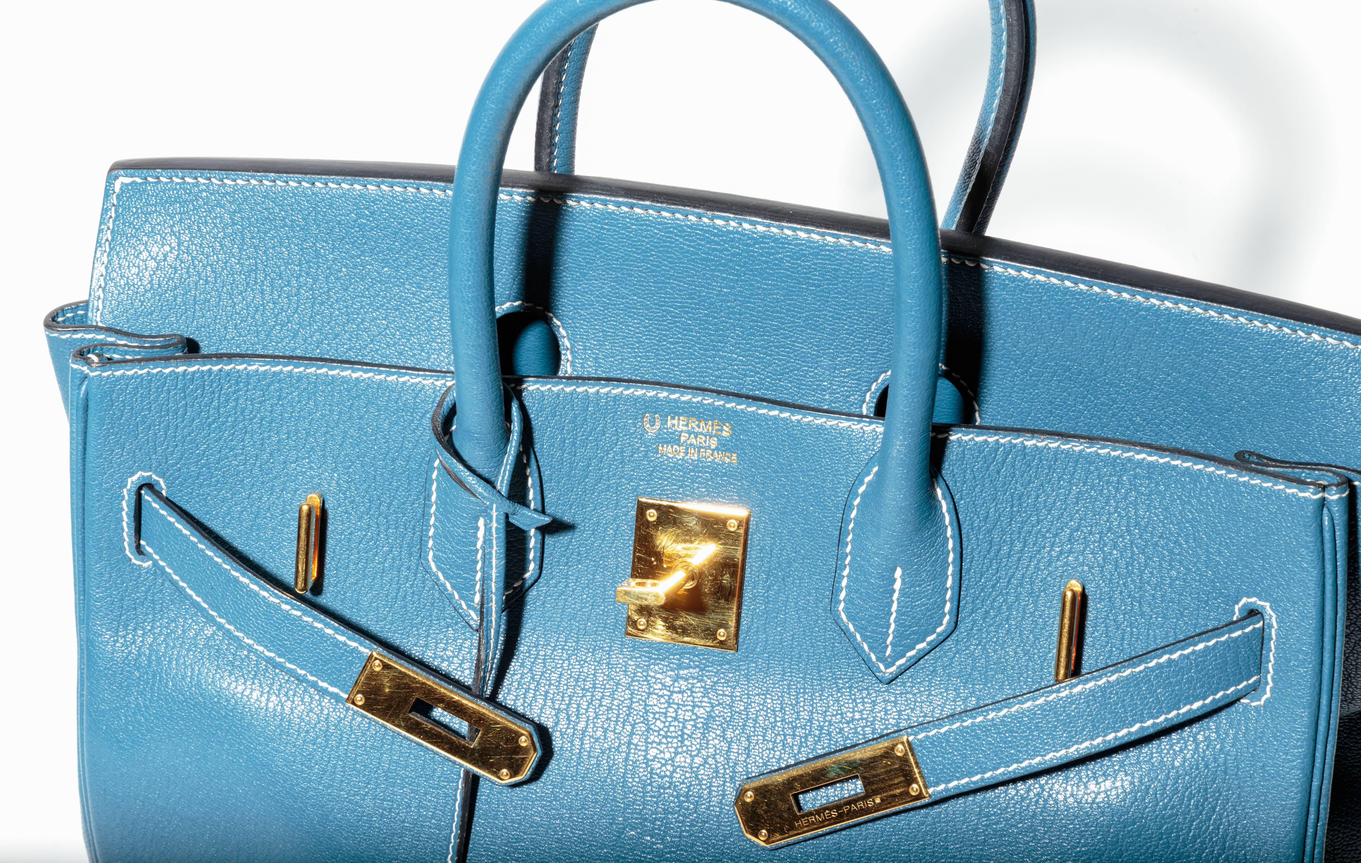 Hermes Horseshoe HAC Birkin in Blue Thalassa Leather with Gold HW 4