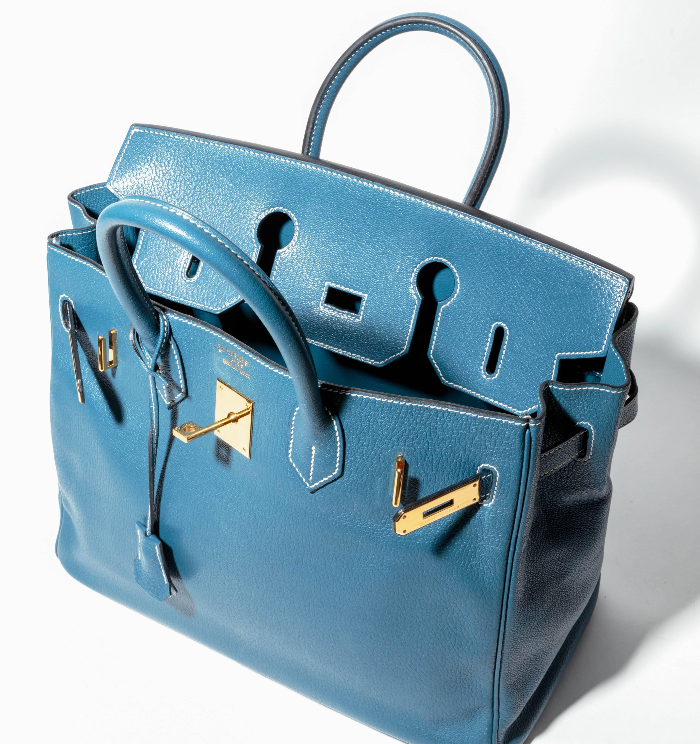 Hermes Horseshoe HAC Birkin in Blue Thalassa Leather with Gold HW 5