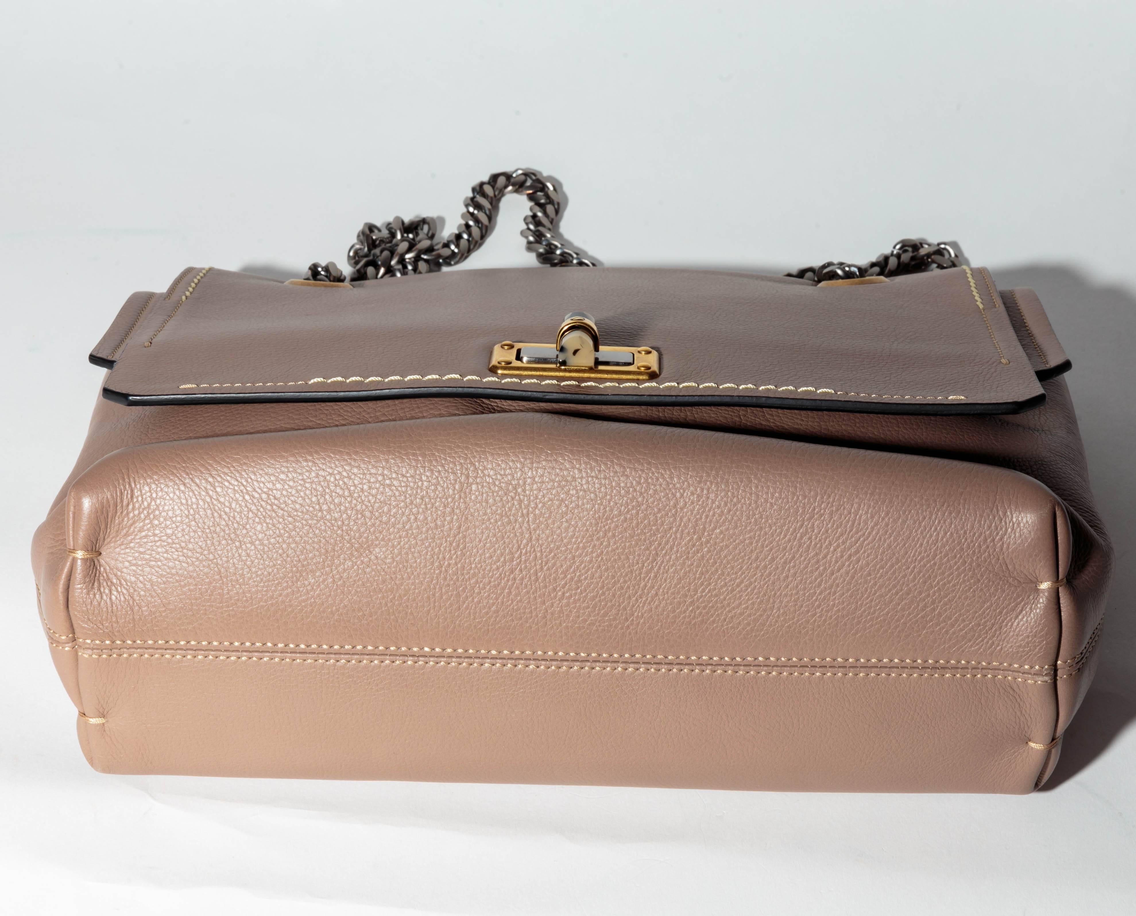 Brown Lanvin Double Flap Shoulder Bag with Chain Strap 