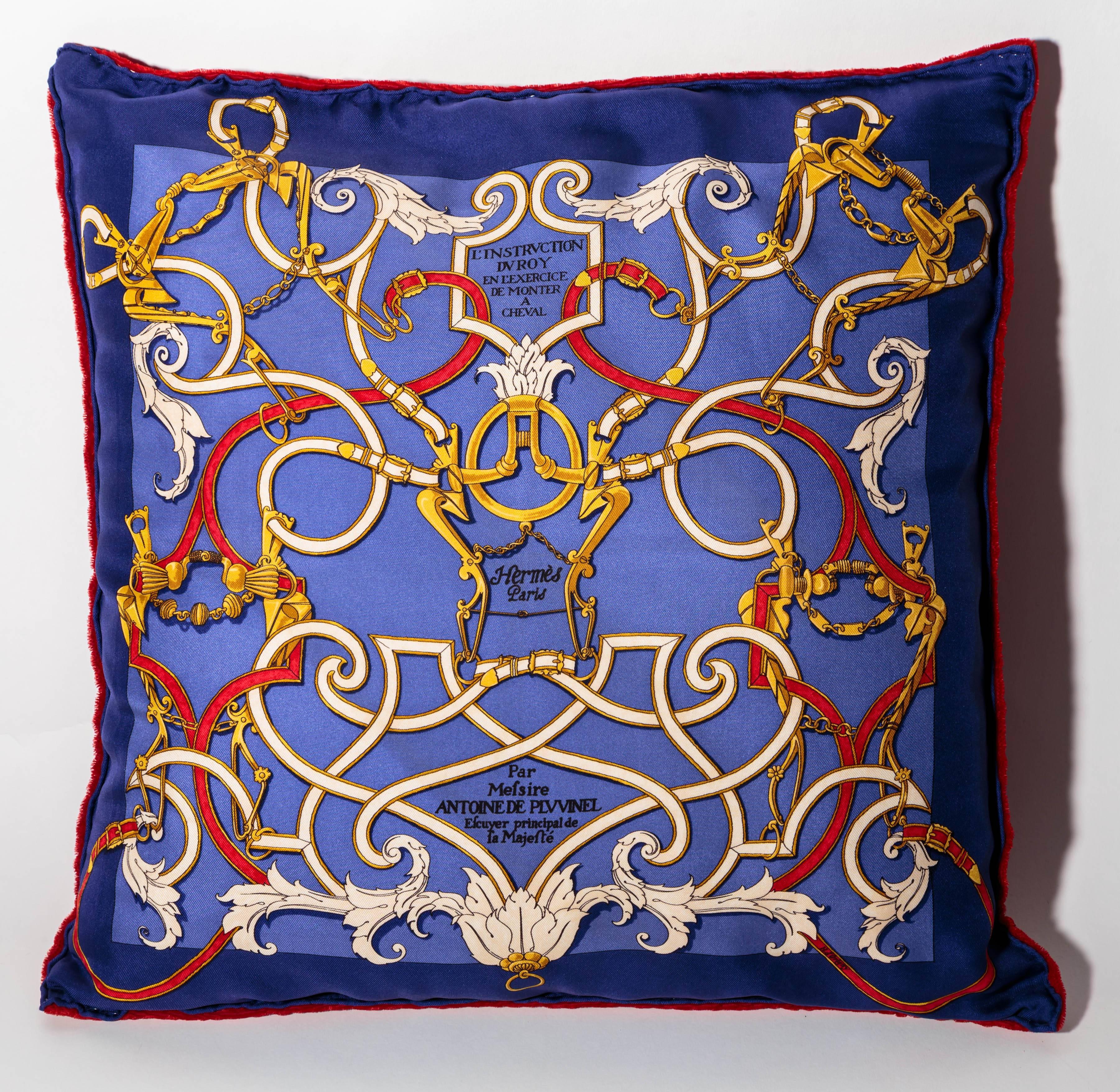 Purple Hermes Silk and Velvet Backed Pillow For Sale