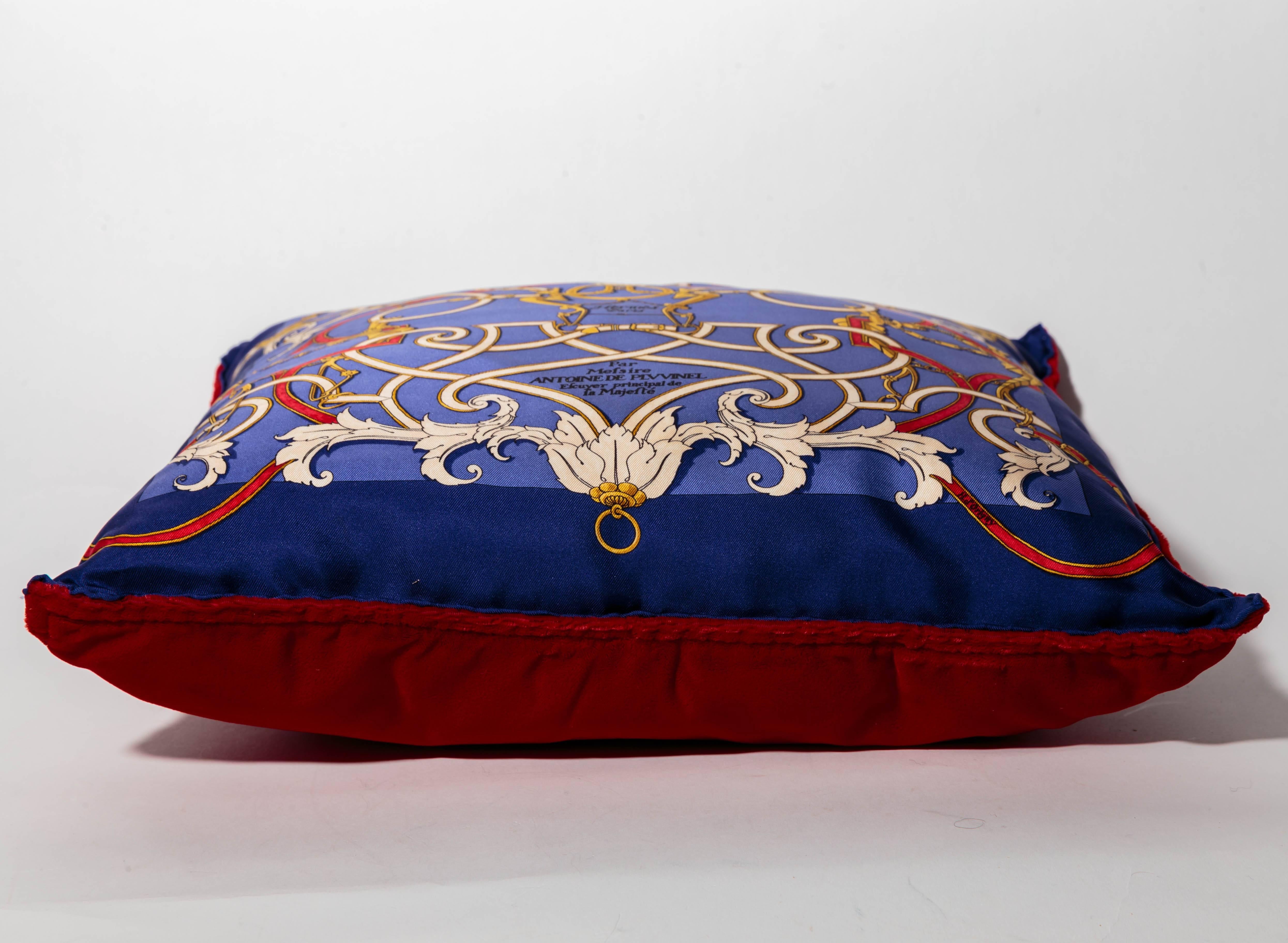 Hermes Silk and Velvet Backed Pillow In Excellent Condition For Sale In Westhampton Beach, NY