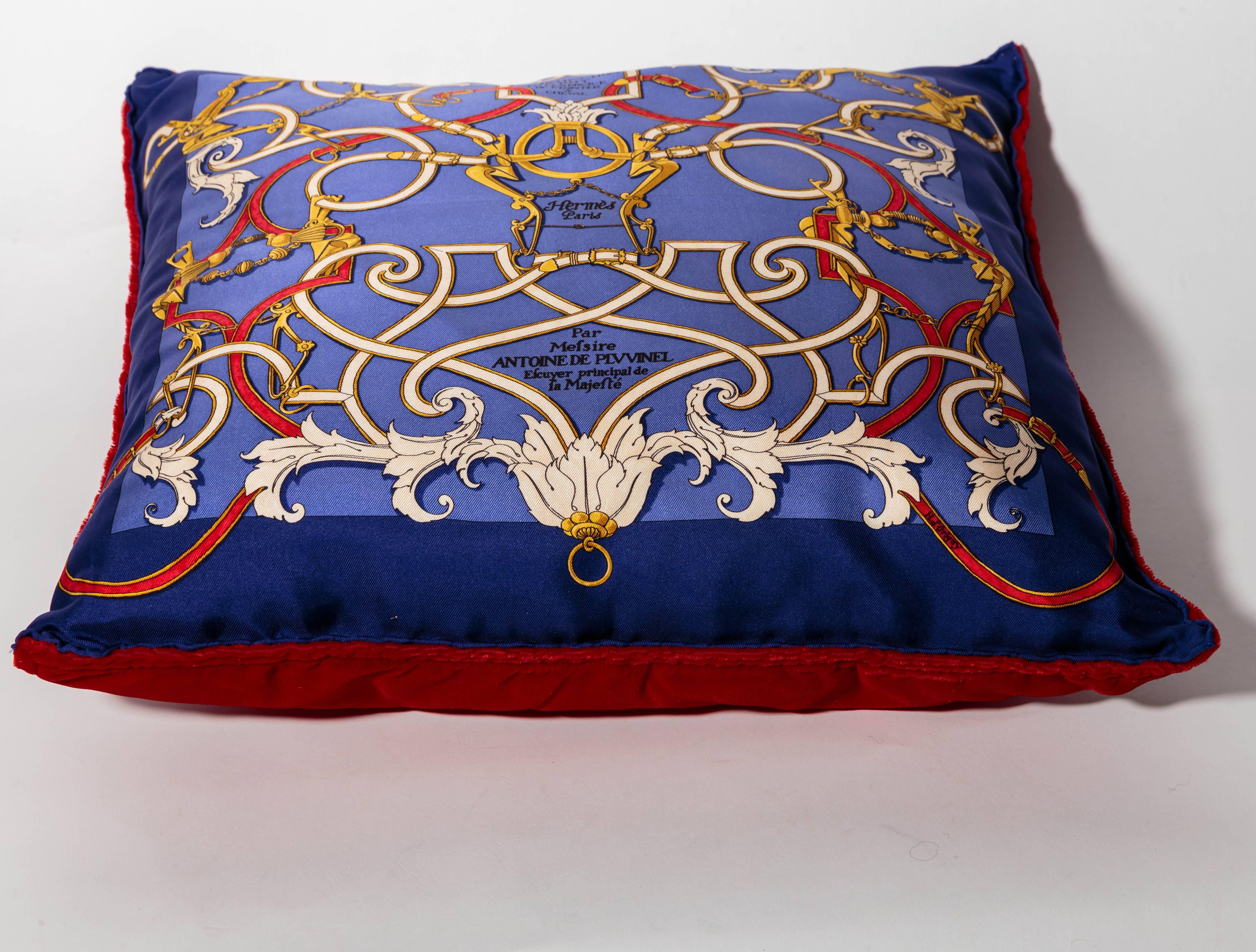 Women's or Men's Hermes Silk and Velvet Backed Pillow For Sale