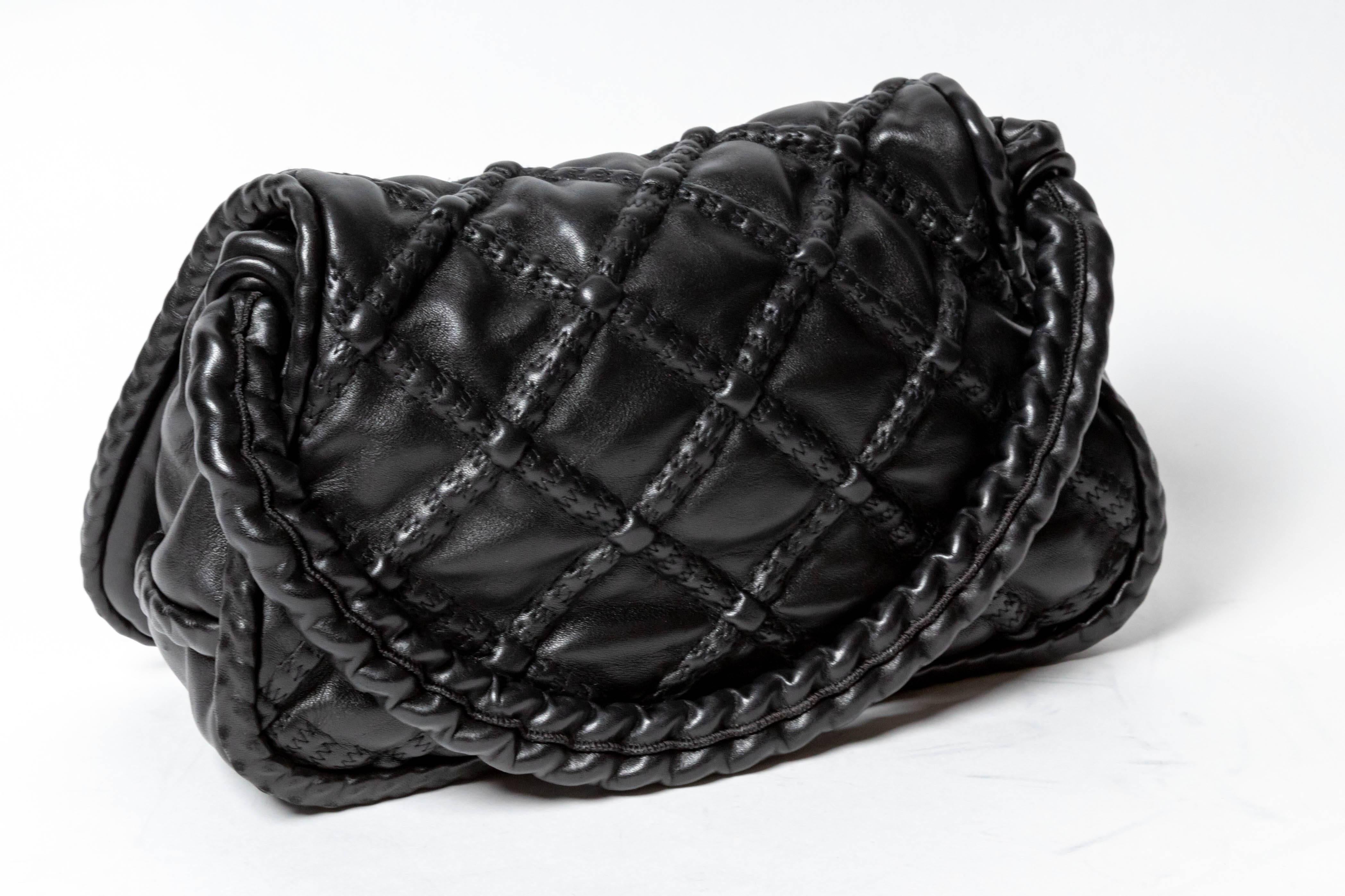 Chanel Covered Chain Lambskin Shoulder Bag in Black with Rhodium Hardware In Excellent Condition In Westhampton Beach, NY